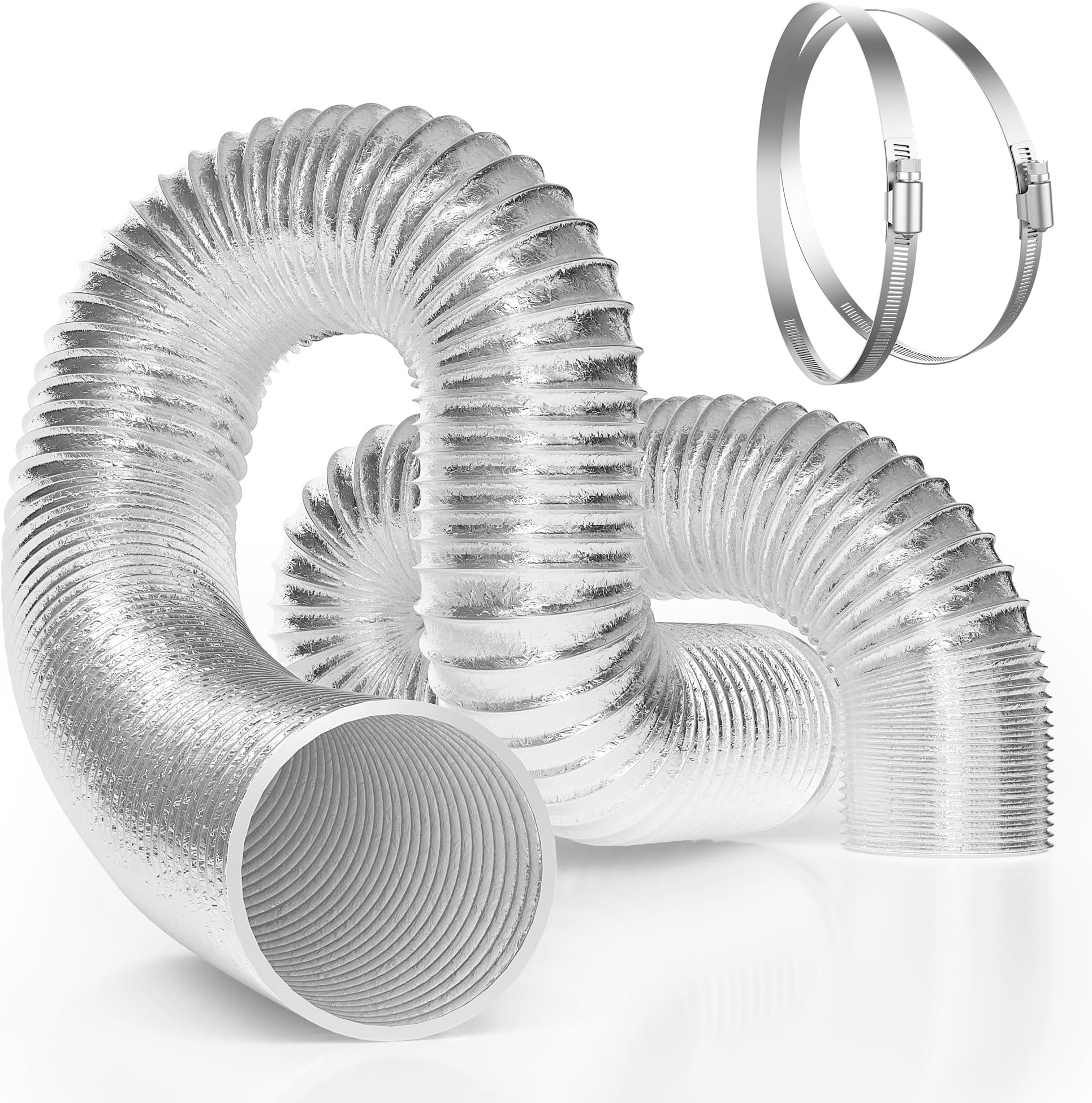 VIVOSUN 6 Inch Flex Air Aluminum Ducting for HVAC Ventilation with 2 Stainless Steel Clamps, 8 Feet Long Multi-Layer Dryer Hose Vent Kit for Duct Fan Systems