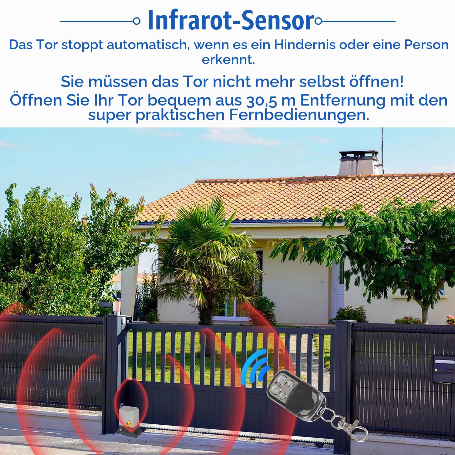 Bluetooth Schiebetorantrieb 550W Toröffner mit Fernbedienung Garagentoröffner WLAN mit APP Torantrieb Schiebetor Toröffner Tor Antrieb Sliding Gate Opener bis 1200 kg oder 12M Schiebetor