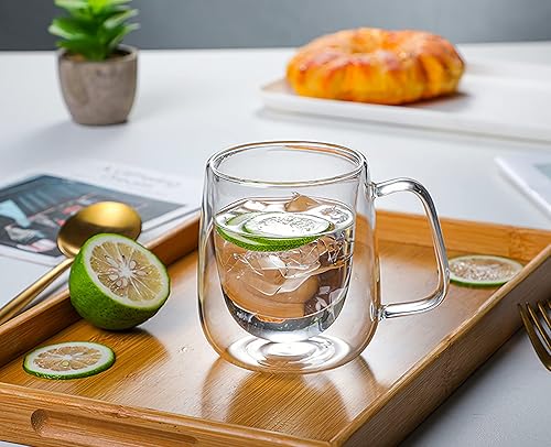 Miniatura 6 de KNC Taza de café de vidrio borosilicato con asa, taza de café con leche aislada de doble pared de 8 onzas, tazas de café expresso gruesas para