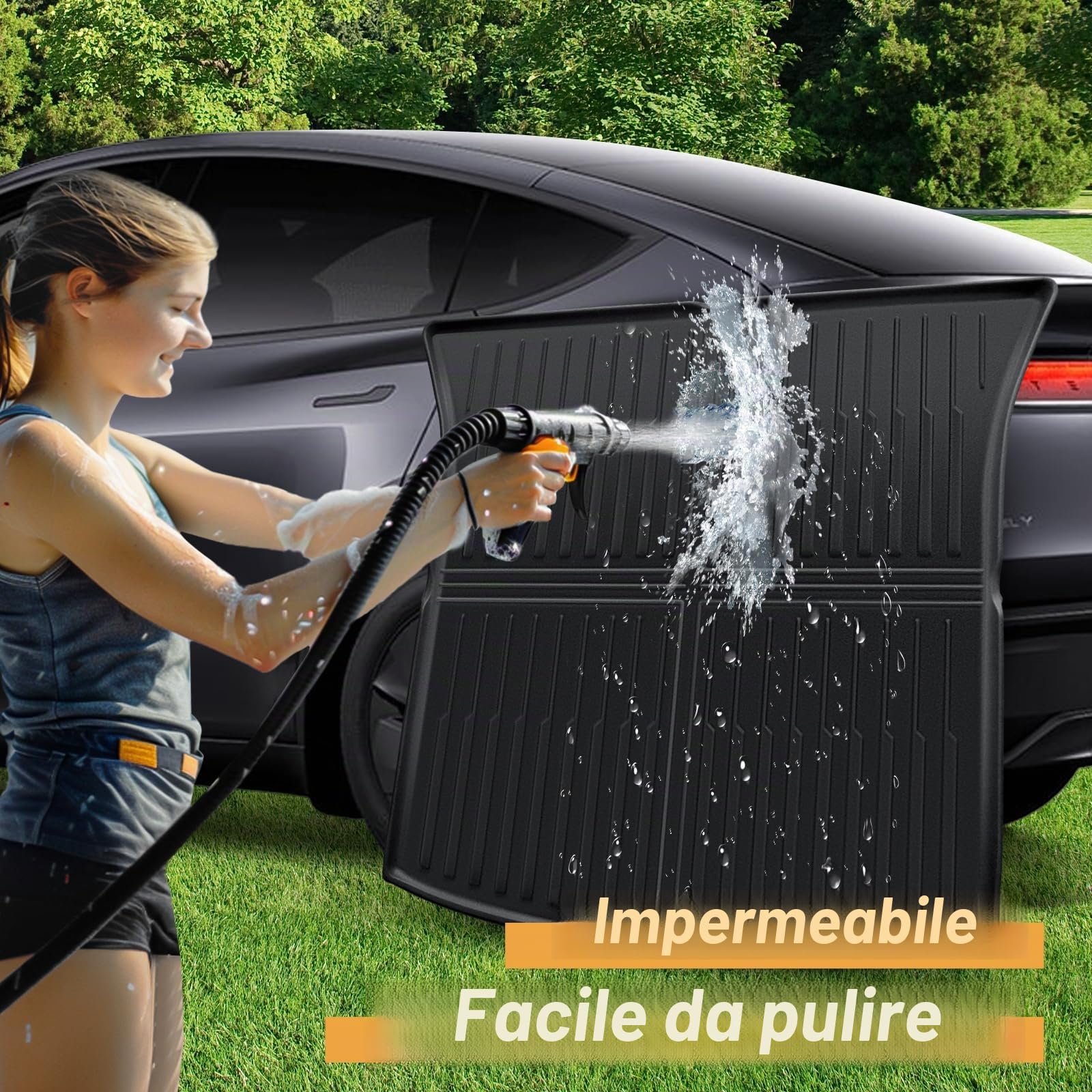 ECOZEN 3pcs Vasca Baule per Tesla Model Y 2025-2026 3D Specifica In TPE Proteggi Bagagliaio auto, Model Y Tappetino del bagagliaio, con bordino rialzato, resistente impermeabile per tutte le stagioni