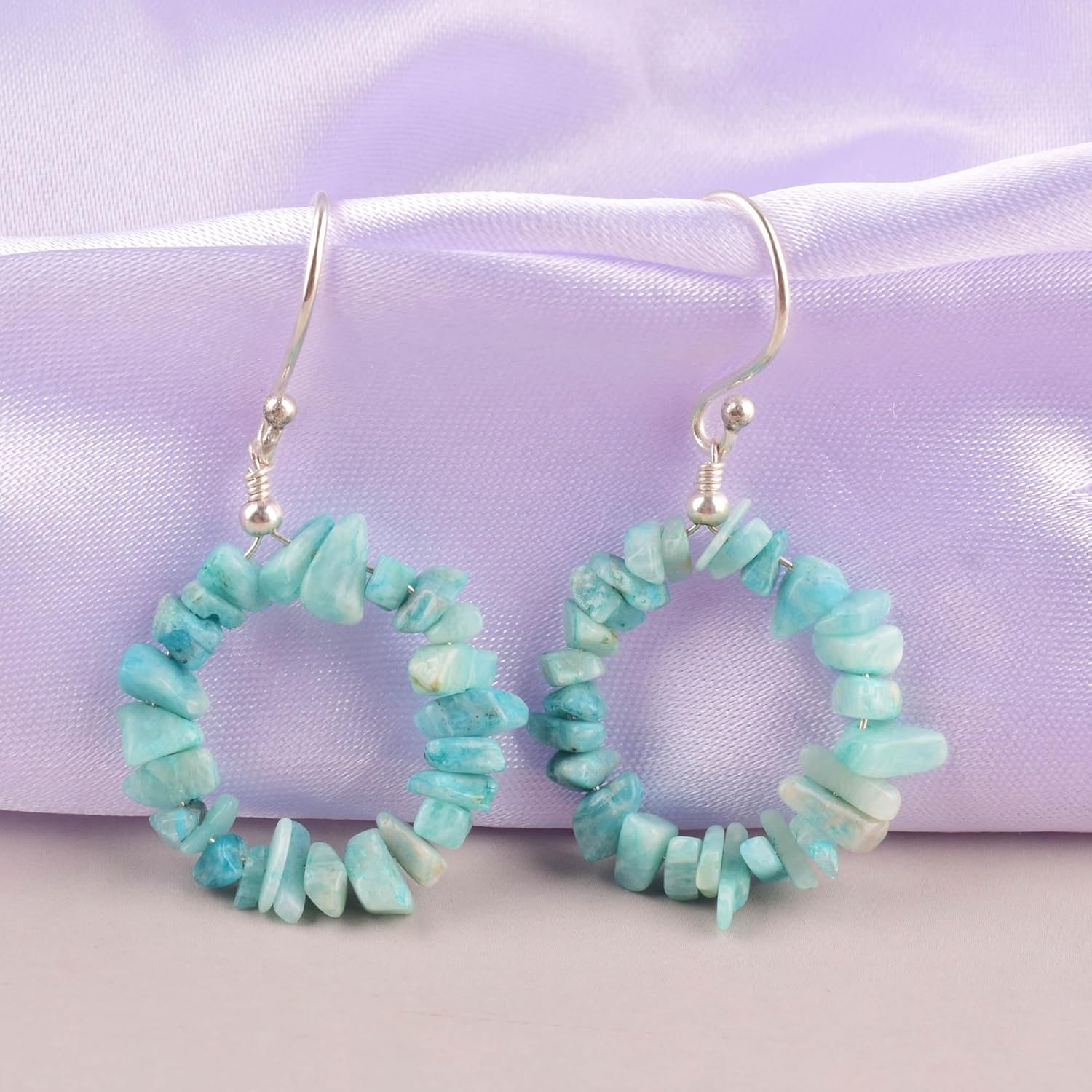 Amazonite Earrings, Natural Gemstone Raw Uncut Chips Beads Earring, Birthstone Crystal, Jewelry for Women, Chakra Energy Healing Crystals Jewelry Silver Plated Gift for Her, Teen Girl (amazonite) - Image 3