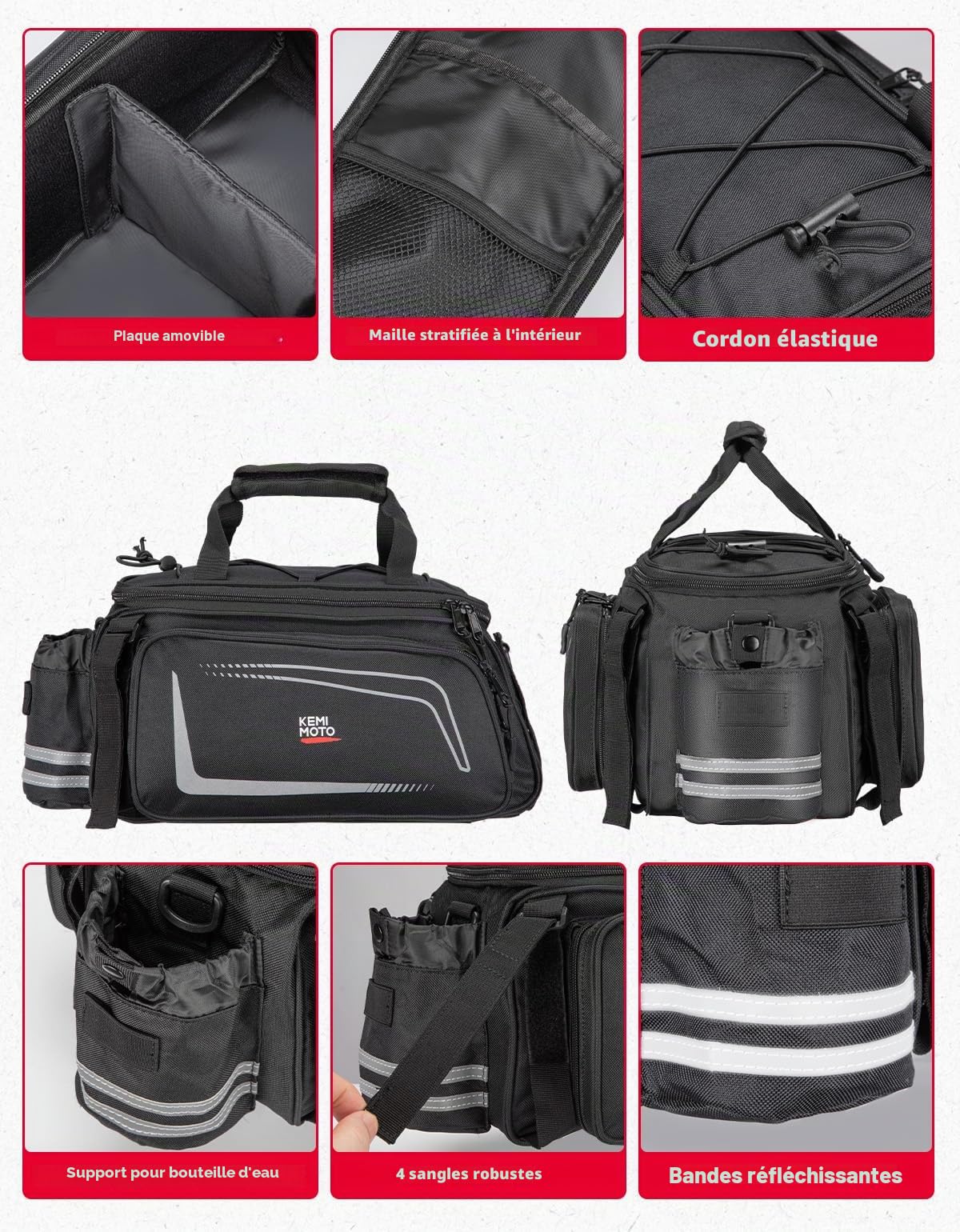 KEMIMOTO Sacoche Vélo Porte Bagage Arriere, 9 à 15L Sacoches Vélo 2 en 1 Grande Capacité avec Housse Imperméable, Sac Velo de Rangement Arrière pour Cyclisme VTT Voyage Sport