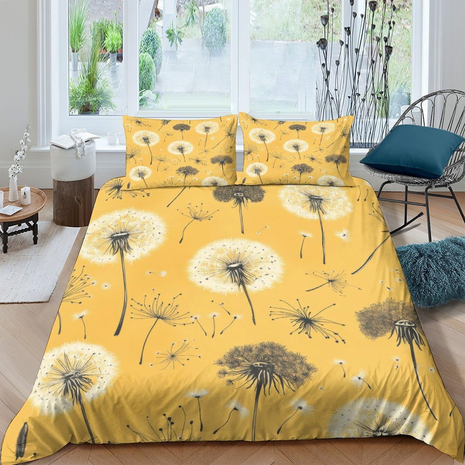 3D Printed Dandelion Duvet Cover, Microfiber Comforter Cover Hidden Zipper