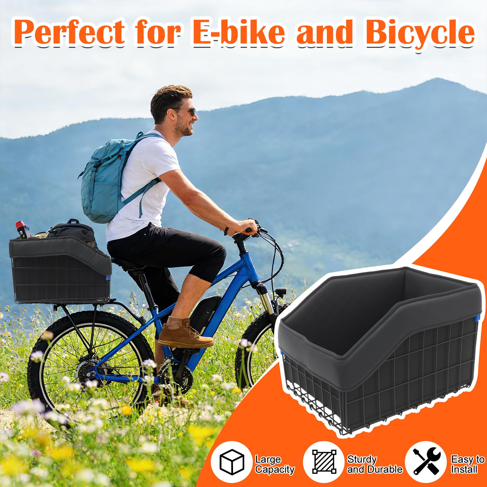 Cesta Trasera para Bicicleta Plegable Impermeable Gran Capacidad con Bolsa Gruesa y Red de Carga