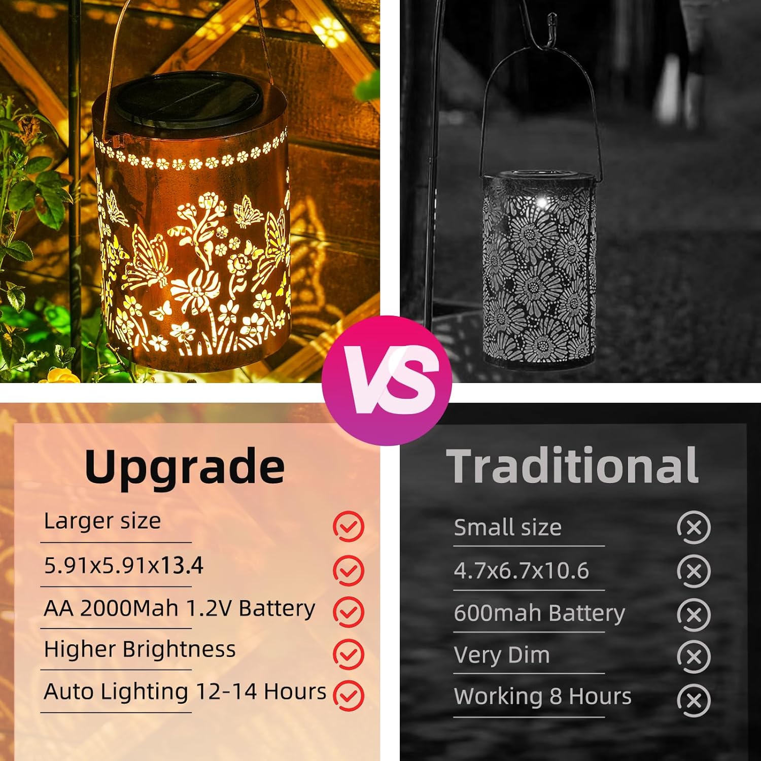 13.4" Large Size Butterfly Solar Hanging Lanterns, Upgraded Solar Panel & 2000mAh Battery for Long-Lasting, Outdoor Waterproof Garden Decor for Patio Yard Table Tree, Gifts for Women Mom Grandma