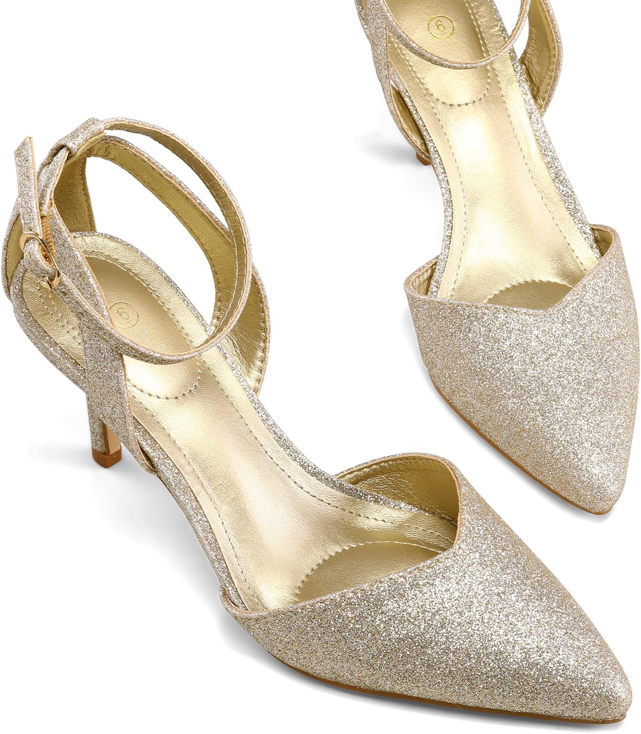 mysoft Women's Pumps Shoes Pointed Toe Kitten Low Heels Stiletto Ankle Strap Closed Toe Wedding Party Dress Sandals - Image 5