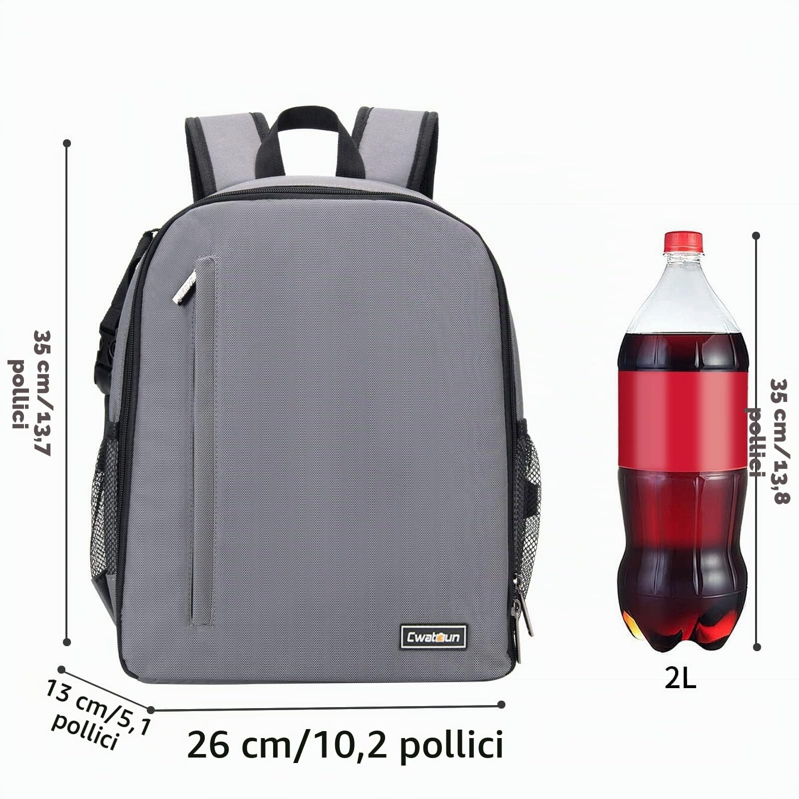 Cwatcun Zaino per Fotocamera Zaino Fotografico Impermeabile Borsa per Fotocamera Professionale per DSLR/SLR Mirrorless, Compatibile con Fotocamera Sony Canon Nikon e Accessori(2.0 Grigio, S)