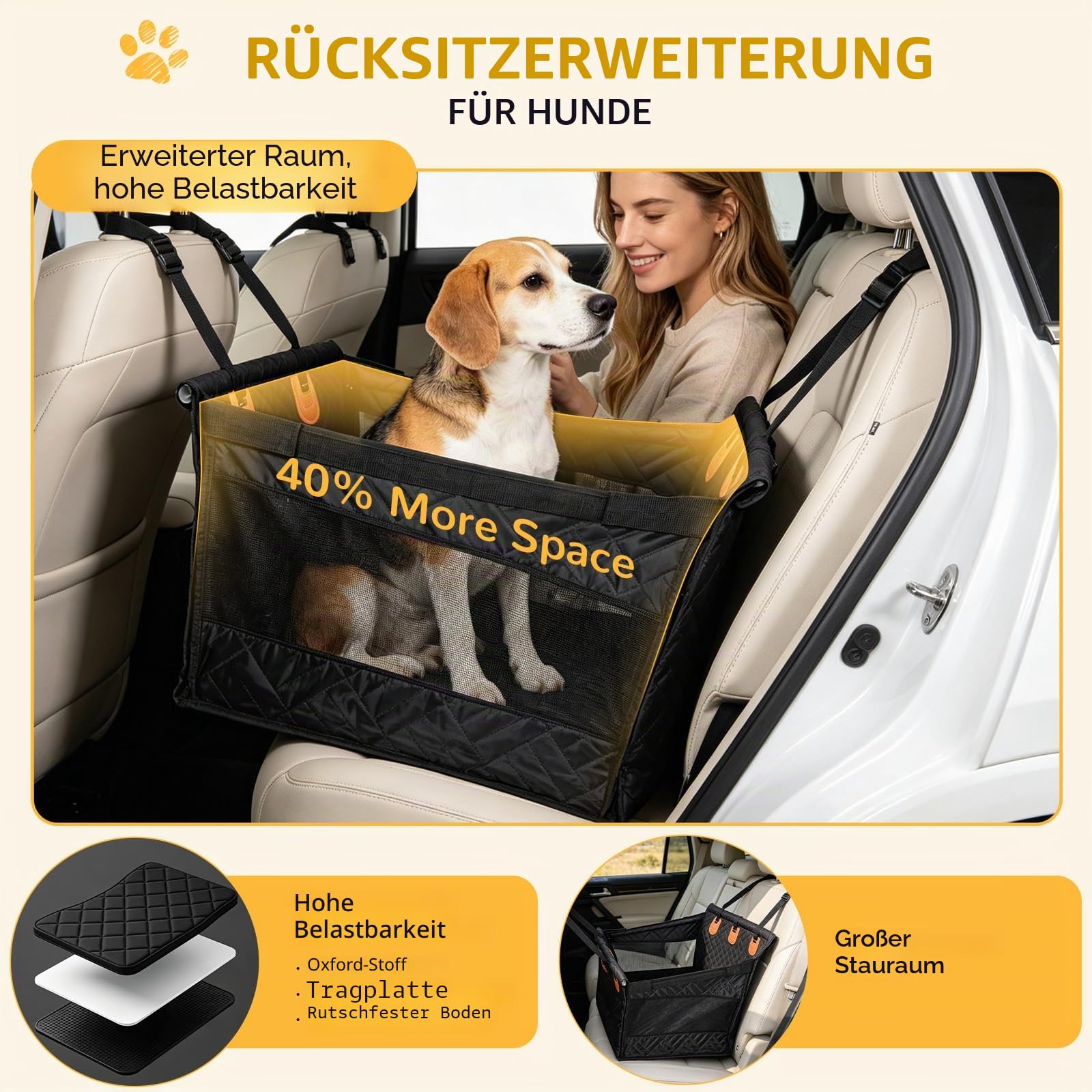 Hunde Autositz Rückbank für Großhunde,Sicherheitssitz mit Befestigungsgurt, Rutschfester & Wasserdichter Hundesitz als Hundebett für Auto, SUV