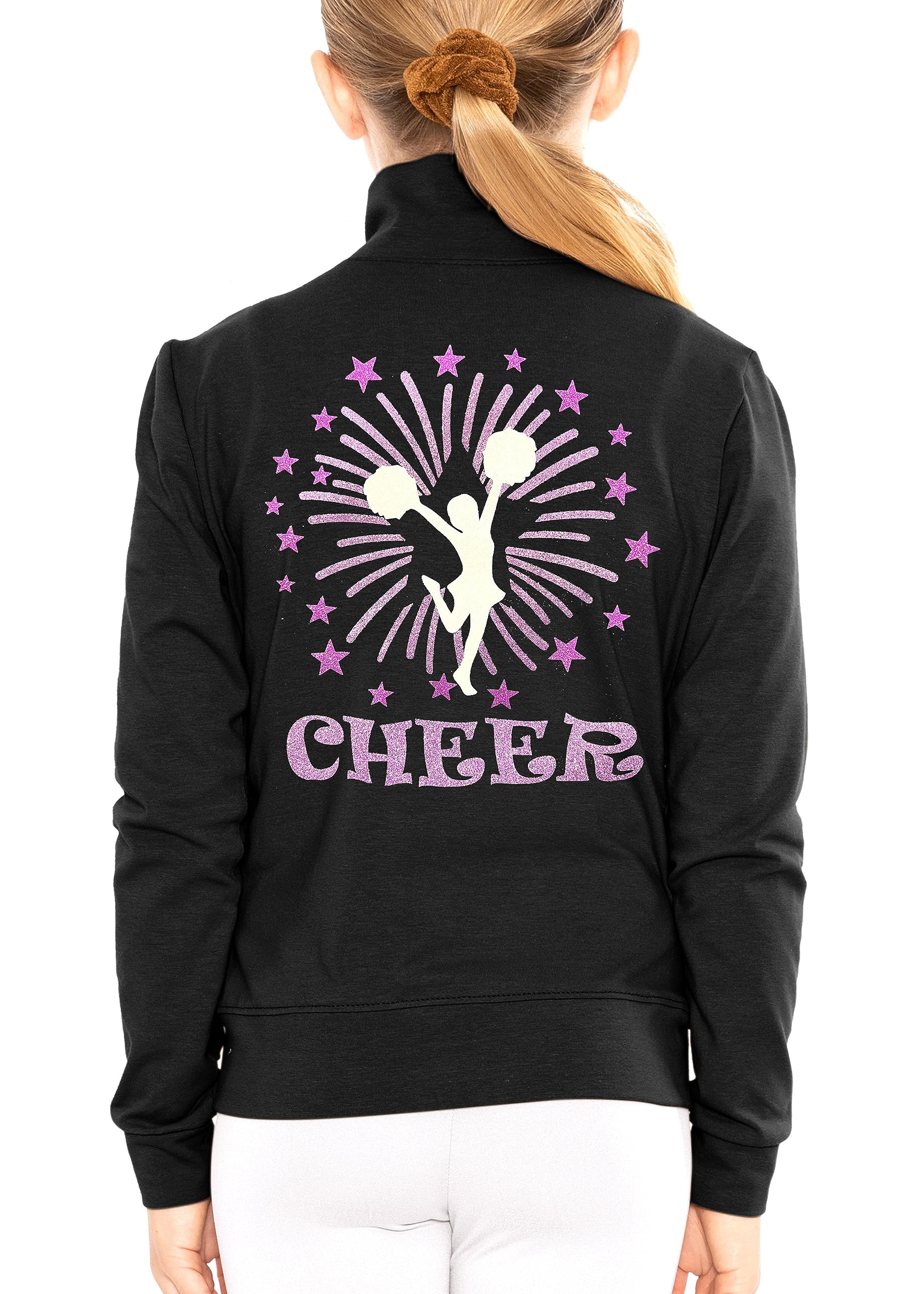 STRETCH IS COMFORT Girls &amp; Women’s Jacket | Techno Stretch Cheer Sparkle No-Flake Glitter &amp; Fun Prints | YXS – A4XL