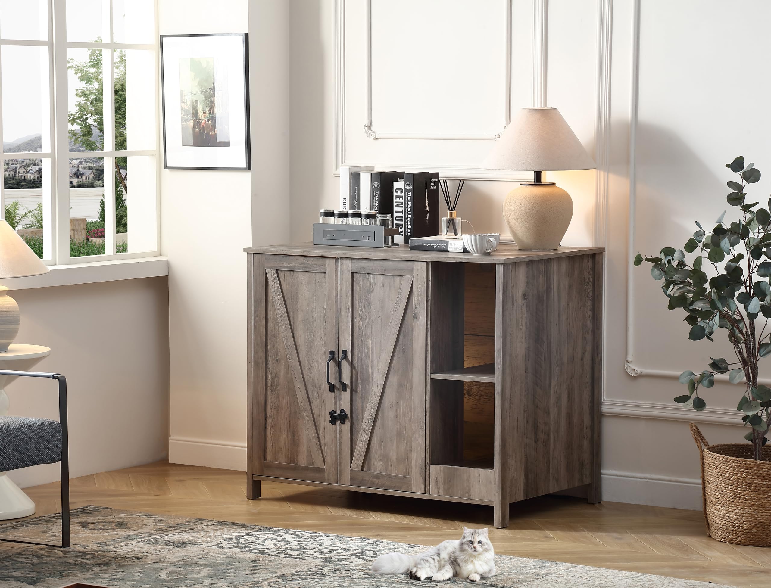 Large Cat Litter Enclosure With Litter Collector, Enclosure for self-Cleaning Litter Boxes,Adjustable Shelf for Dog Proof and Storage,charging station,Locks Added for cat,Cat House,GreyThe Forest Stewardship Council