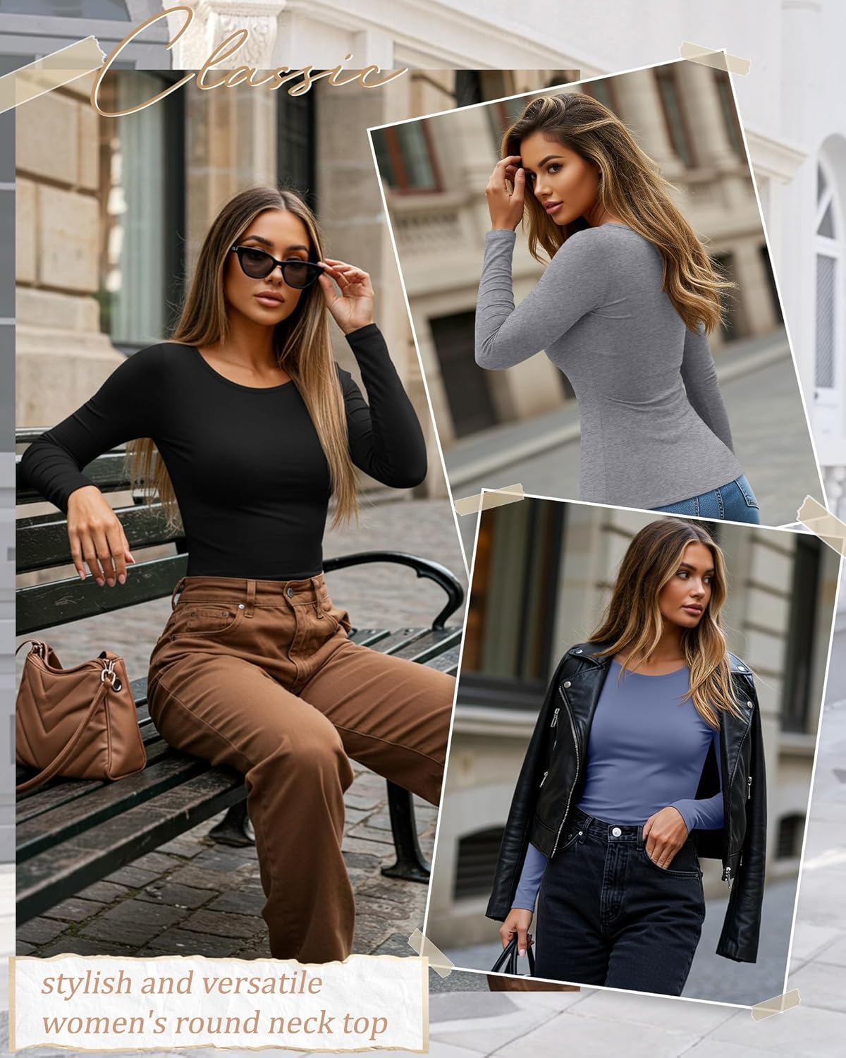 5 Pack Women's Long Sleeve Shirts Scoop Neck Tops Slim Fit Stretchy Undershirts Casual Base Layer Multipack - Image 4