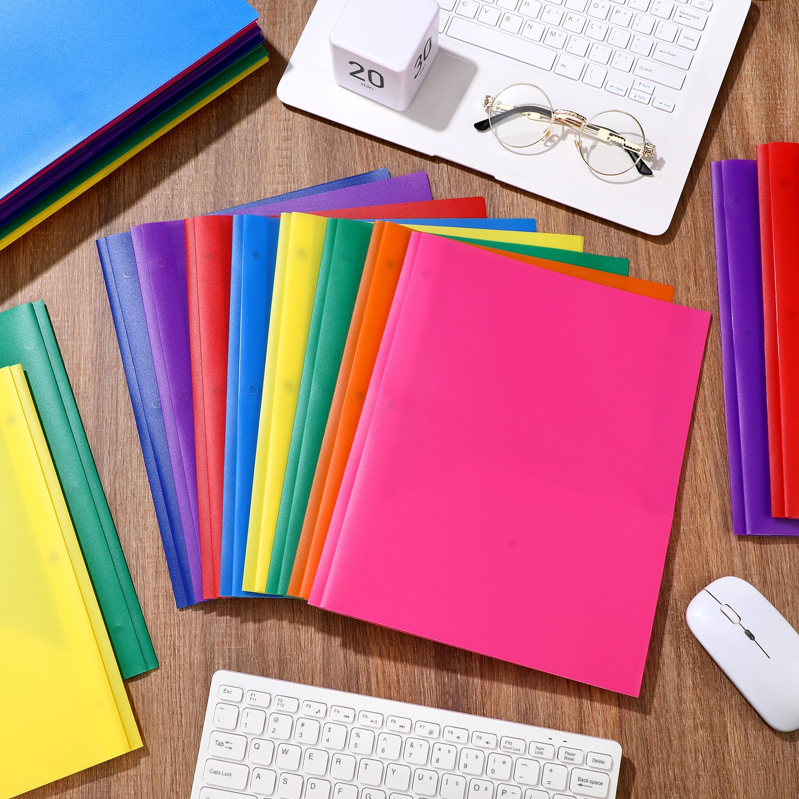Cholemy Lot de 72 dossiers de poche en plastique robuste avec fente pour cartes de visite et 3 attaches pour l'école et le bureau (mignon)