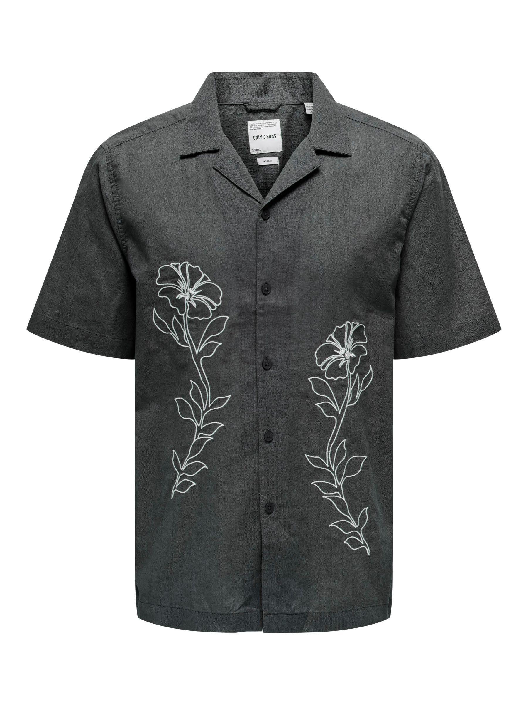 ONLY & SONS Onsgali RLX Resort SS Emb Shirt, Grey Pinstripe, XL
