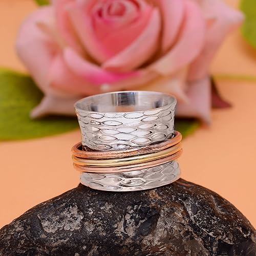 Miniatura 71 de Veracity Jewelry Sterling Silver Fidget Ring Spinner Ring Anxiety Relieving Rings For Unisex Meditation Thumb Worry Healing Birthday Promise Band