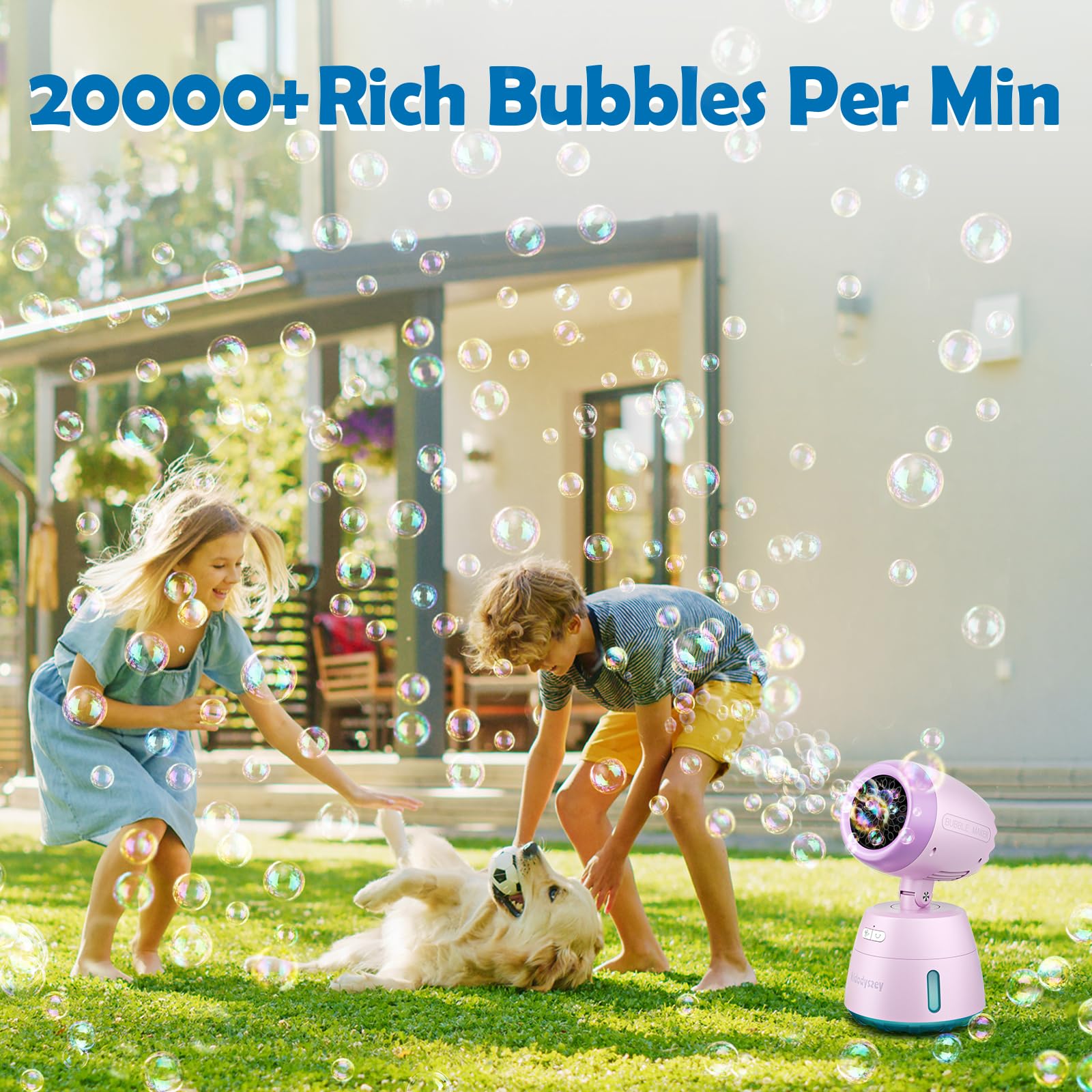 Kid Odyssey Automatische Seifenblasenmaschine, Bubble Machine 40°/270°drehbar, 1000ML wiederaufladbare Blasenmaschine mit 20000+ Blasen, Bubble Maker für Outdoor/Party/Hochzeit, Violett