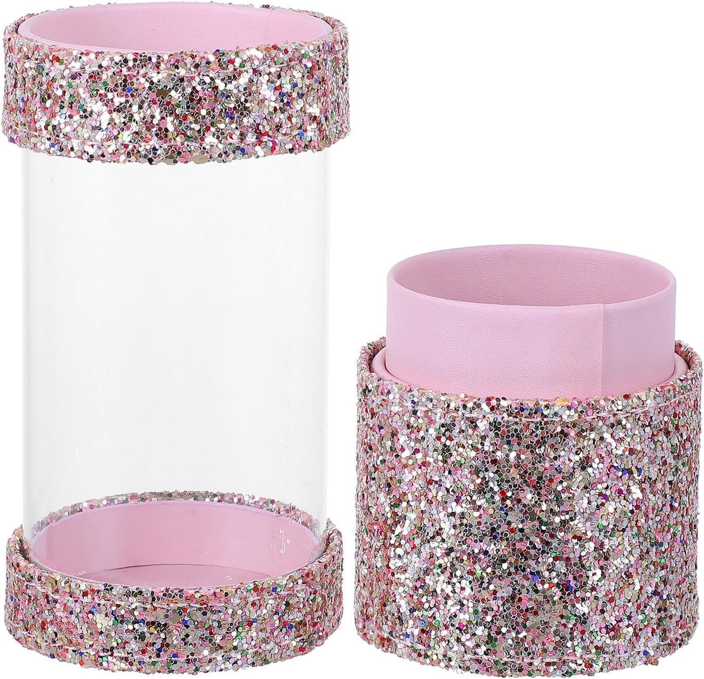 LALAFINA Glitter Cosmetic Storage Box Makeup Brush Organizer Pink Holder Desktop Makeup Tools Case for Vanity and Travel