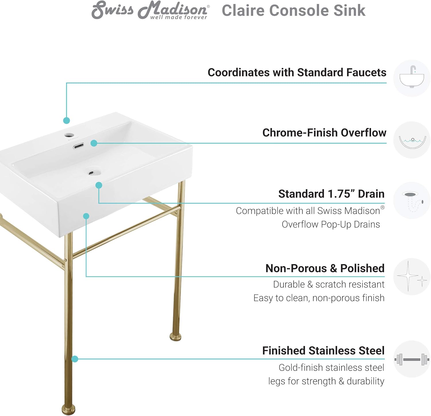 60% Off Discount Swiss Madison Well Made Forever SM-CS721, Claire 24 Ceramic Console Sink In Glossy White Basin Promo 40% OFF Swiss Madison Well Made Forever SM-CS721, Claire 24 Ceramic Console Sink In Glossy White Basin