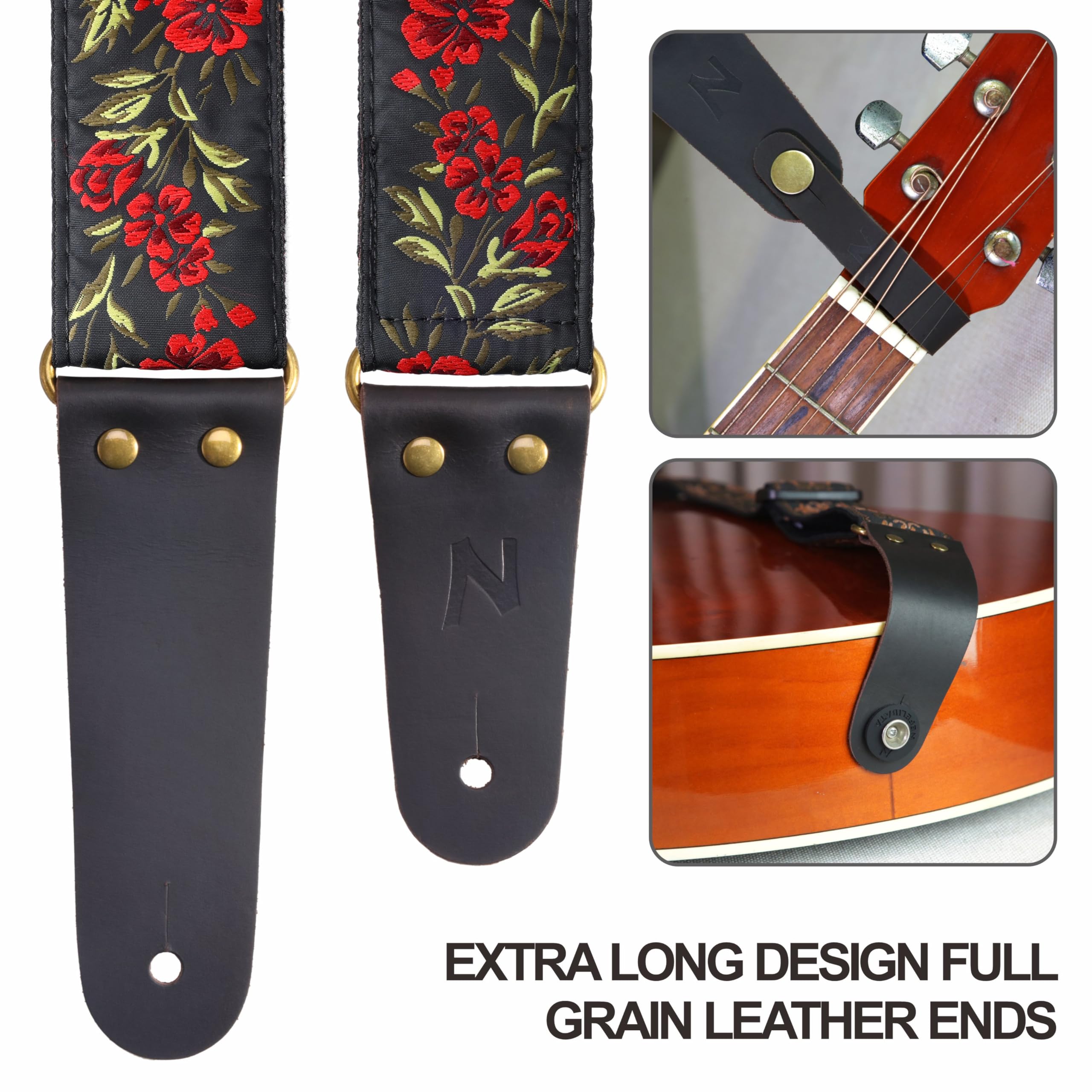 Nefelibata Correas de guitarra 2", para bajo, guitarras eléctricas y acústicas, hebilla, cierre de correa y púas de guitarra gratis