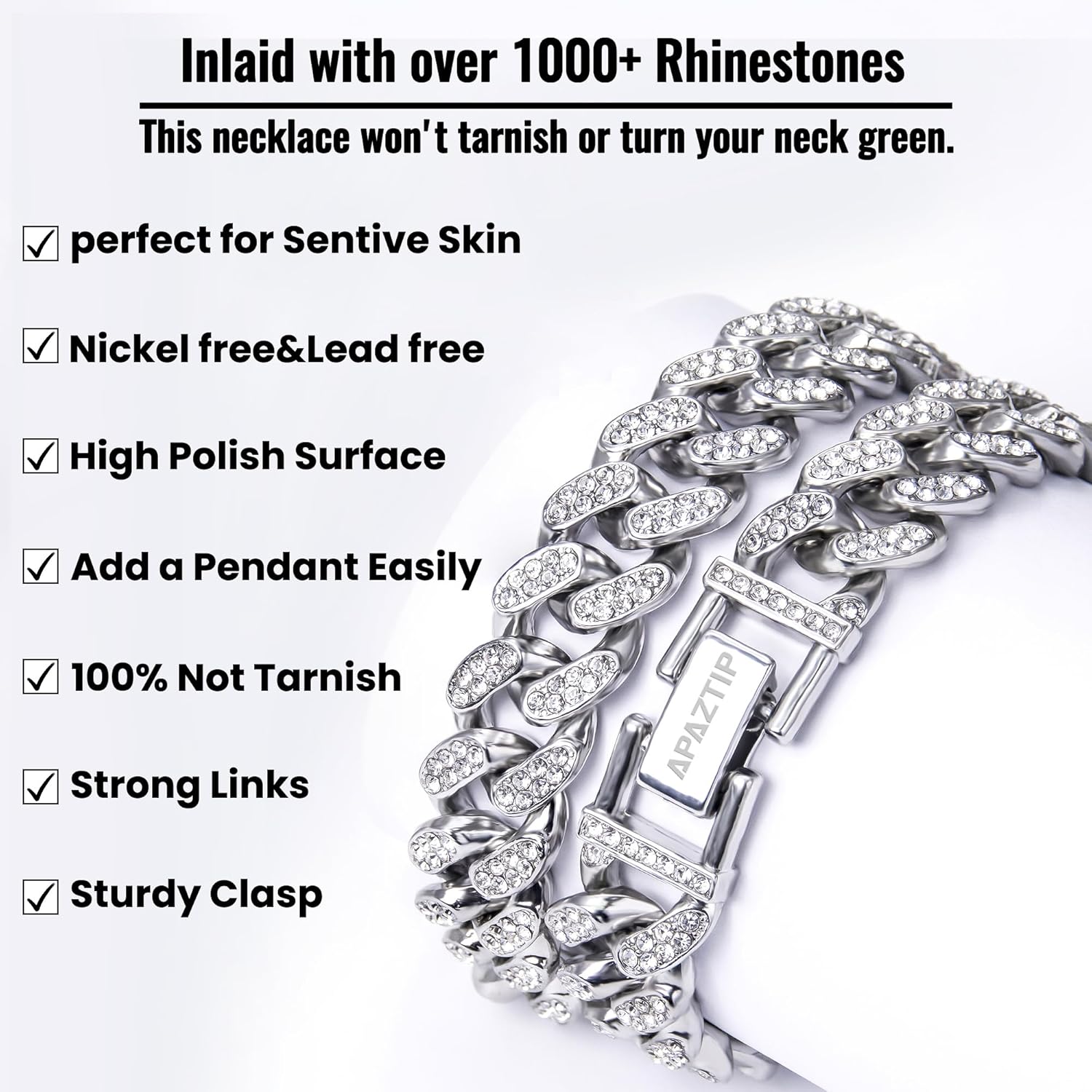Mens Cuban Link Chain Silver/Gold 8''16''18''20''22''24'' Necklace Iced Out Thick Chain For Women Bling Diamond Cut Cuban Link Chains For Men Hip Hop Jewelry