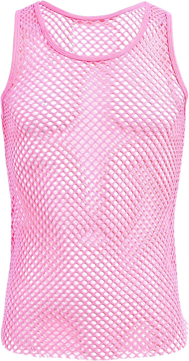 IBAKOMMen's Sleeveless Mesh Vest Tanks See-Through Sheer Fishnet Muscle Tee Shirt Undershirt Workout Gym Summer Clubwear
