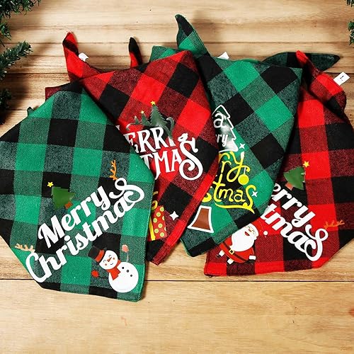 Miniatura 3 de 4 pañuelos de Navidad para perros, bufanda clásica de Navidad a cuadros para perros, triángulo, fiesta, disfraces, accesorios para perros pequeños y