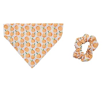 Pearhead Matching Bandana and Scrunchie Set, Dog Owner and Lover Matching Set, Peach Print, S/M