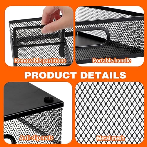 Miniatura 4 de Juego de 4 bandejas organizadoras de cajones de escritorio, organizadores de cajones de escritorio de malla de metal negro y accesorios con