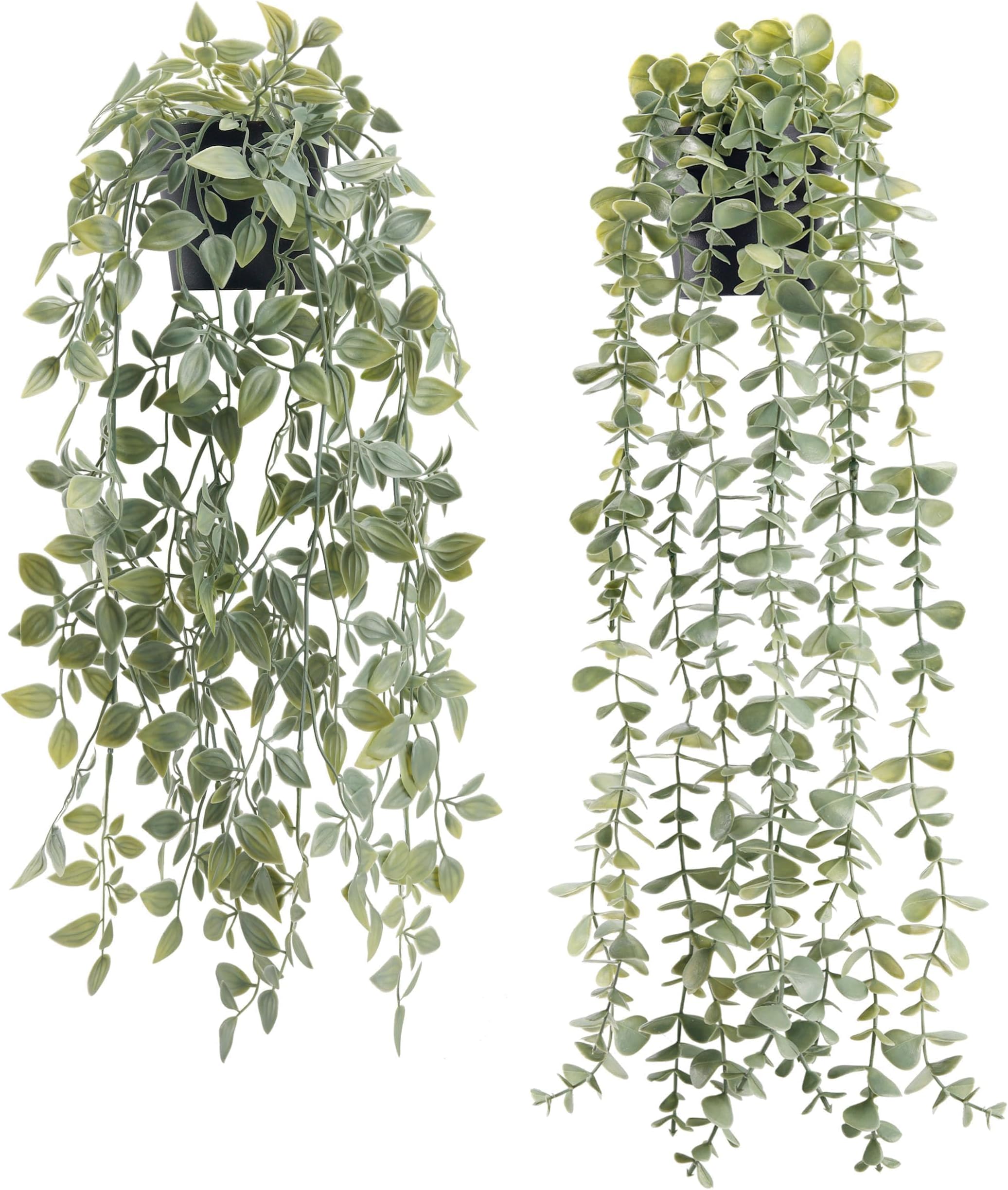 Der Rose Fake Plants Hanging Artificial Faux Plant Potted Eucalyptus Plants for Indoor Boho Bedroom Bathroom Home Wall Shelf Decor 2Pack
