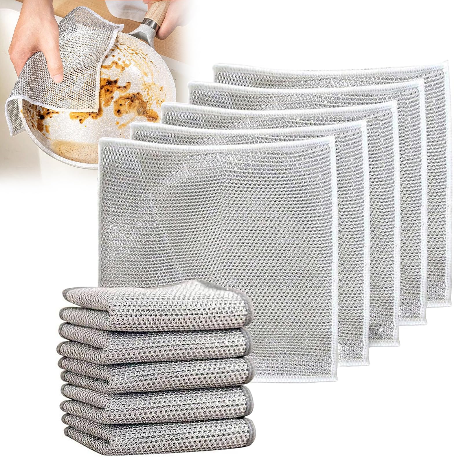 BAIYSFFG Stracci multiuso in filo metallico per lavare i piatti bagnati e asciutti, riutilizzabili per la pulizia della cucina, strofinacci per piatti, panno per spolverare senza pelucchi, panno
