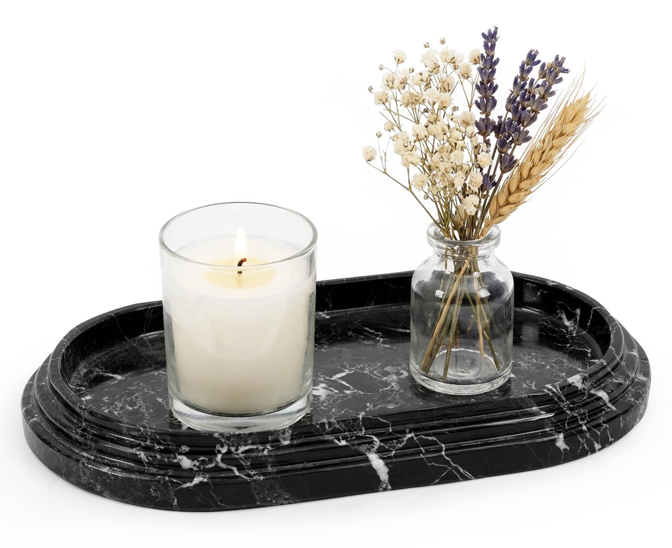 SPESHSTONES Bandeja de mármol de 9.75 Pulgadas, Hecha a Mano, Color Negro, para decoración de encimera, bandejas Decorativas para Regalos para Ella, Perfume, Vela, joyería y Accesorios de tocador