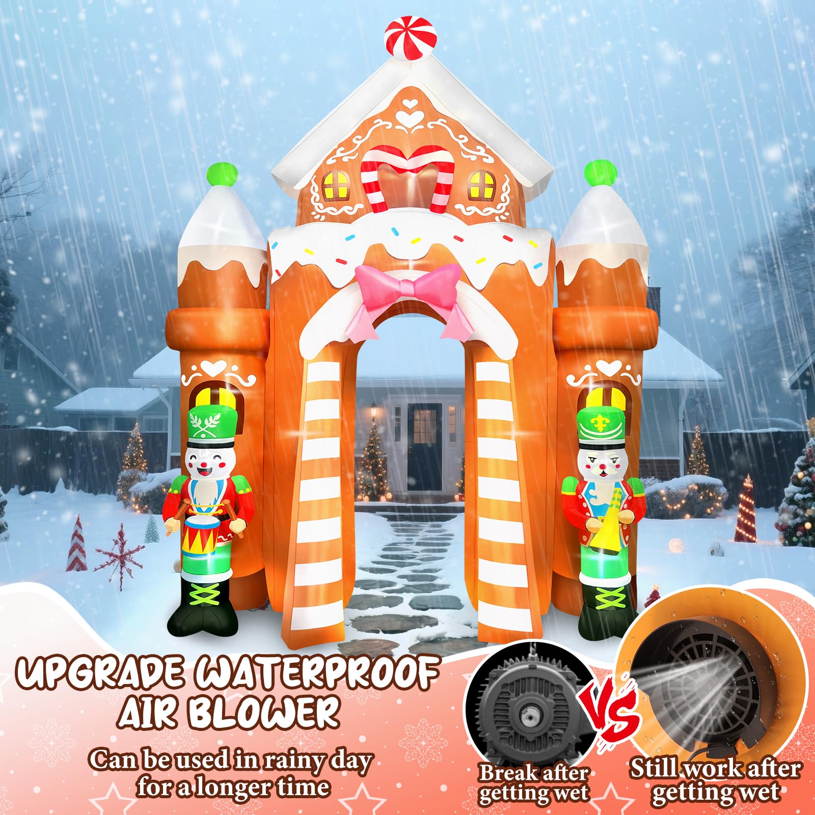 Kalolary 12FT Gonfiabile Natalizio della Gigante Decorazione di Natale con LED Incorporati per Natale Feste, Esterni, Prato, Fiardino (Soldati Gingerbread Archway)
