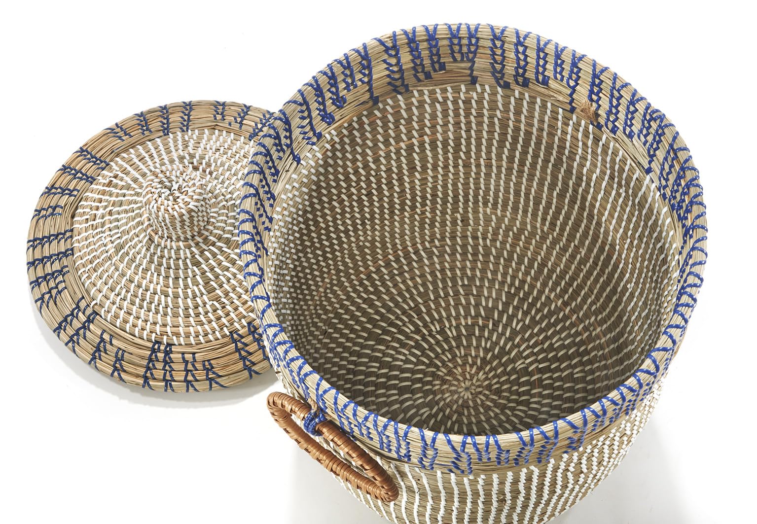 Kobolo Schlangenkorb BOREA aus Seegras | Ø 37 cm, H 54 cm | handgeflochtener Aufbewahrungskorb mit Deckel in beige | Wäschekorb | Deko Korb | aus Naturmaterial für Wäsche, Spielzeug, Zeitschriften