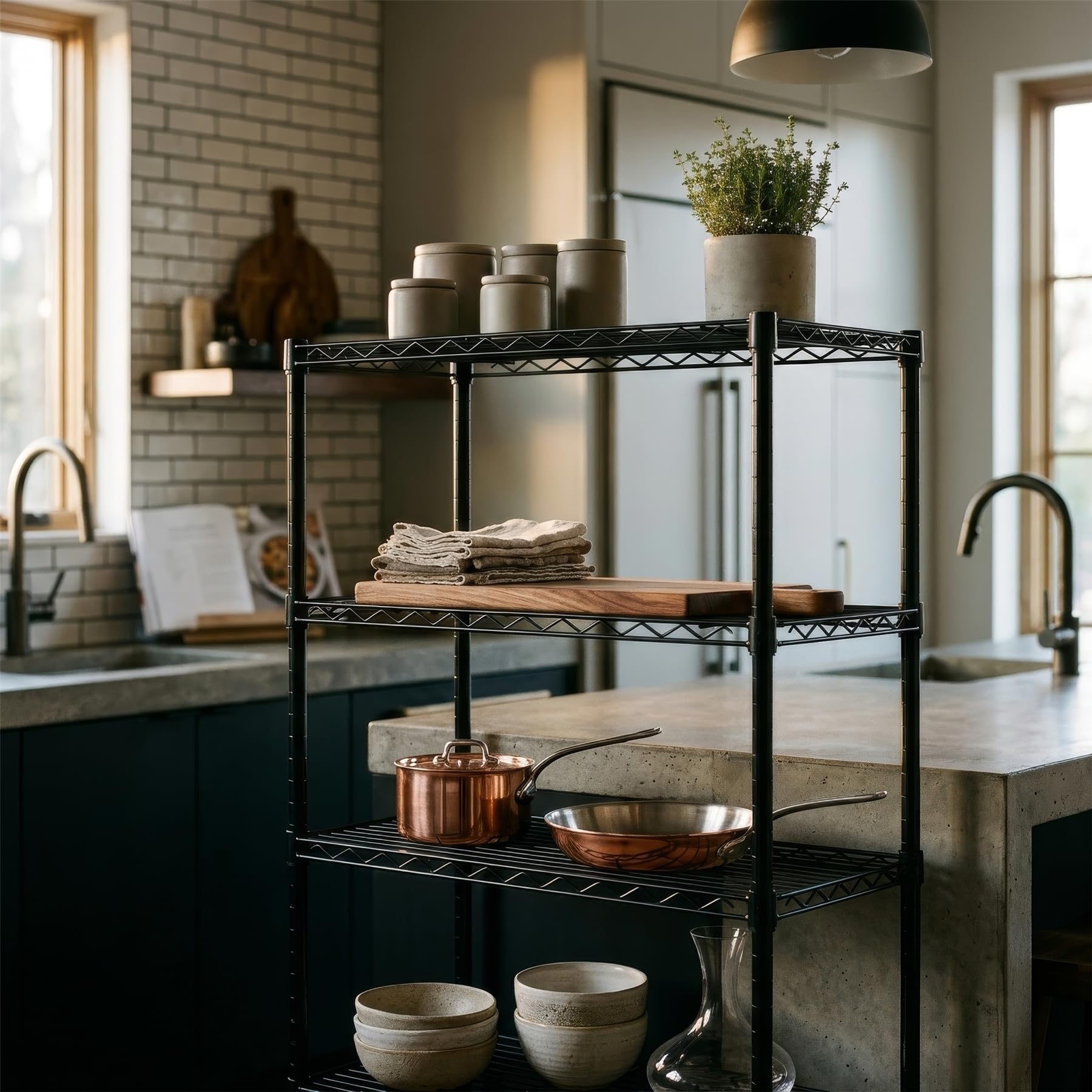 Harbour Housewares 4. Ebene Verstellbares Drahtregal - Schwarz - 2X Stehen Metall 4 Regal Küche Garage Badezimmer Bücherregal Lagerung Gestell