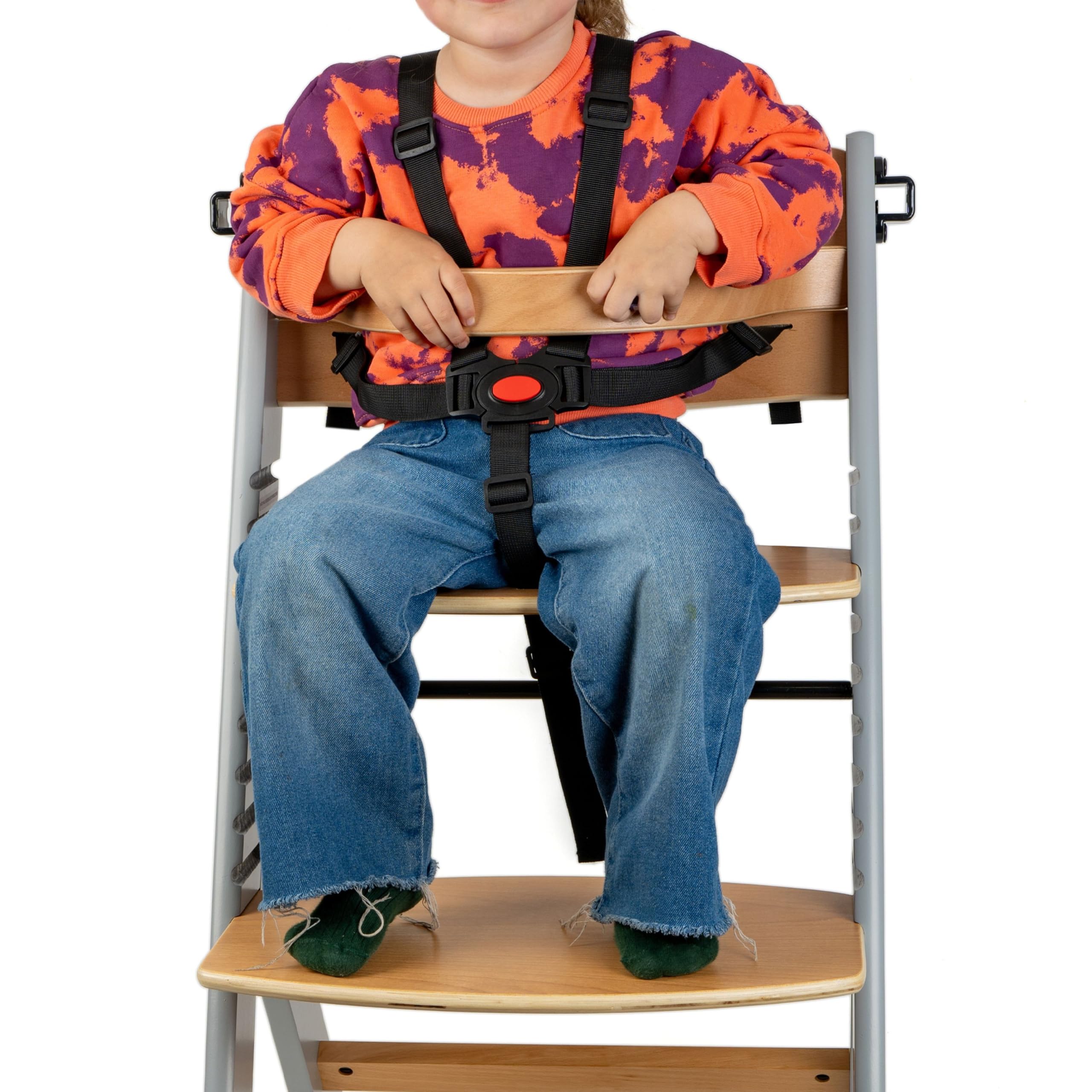 Your Day Mate 5-punktowy system uprzęży do wysokiego krzesełka, 1 zestaw, kompatybilny z BebeComfort, Kinderkraft, Safety 1st i wielu innych, w kolorze czarnym z paskiem krokowym