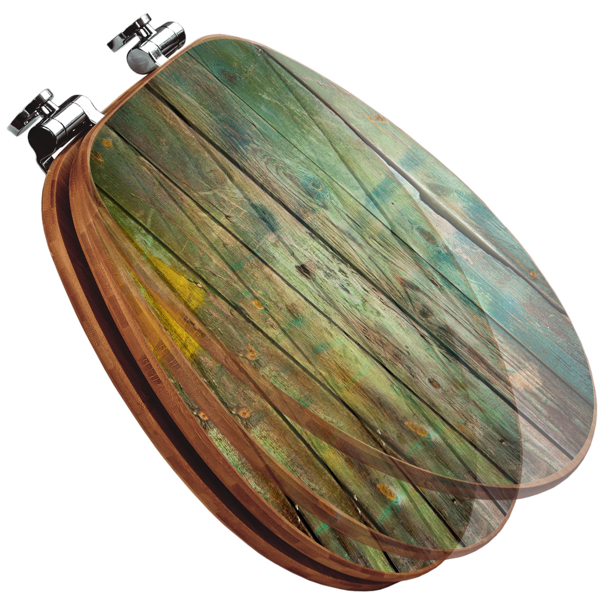 banjado Design WC Sitz Bambus Absenkautomatik 45,8x37,5cm - Toilettendeckel mit Absenkautomatik Holz - hochwertiger Bambus Klodeckel - WC-Sitz für gängigen Toiletten - Motiv Grünes Holz