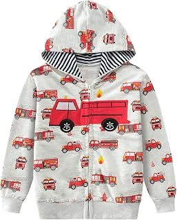 Tkria Toddler Boys Hoodies Excavator Sweatshirt Baby Boy Jacket Zipper Hoodie Kids Coat Winter Long Sleeve Hooded Shirts 1-7T