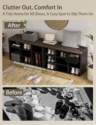 Miniatura 5 de DINZI LVJ Banco para zapatos, organizador de zapatos de 9 compartimentos para entrada, banco de almacenamiento con cojín, estante para zapatos