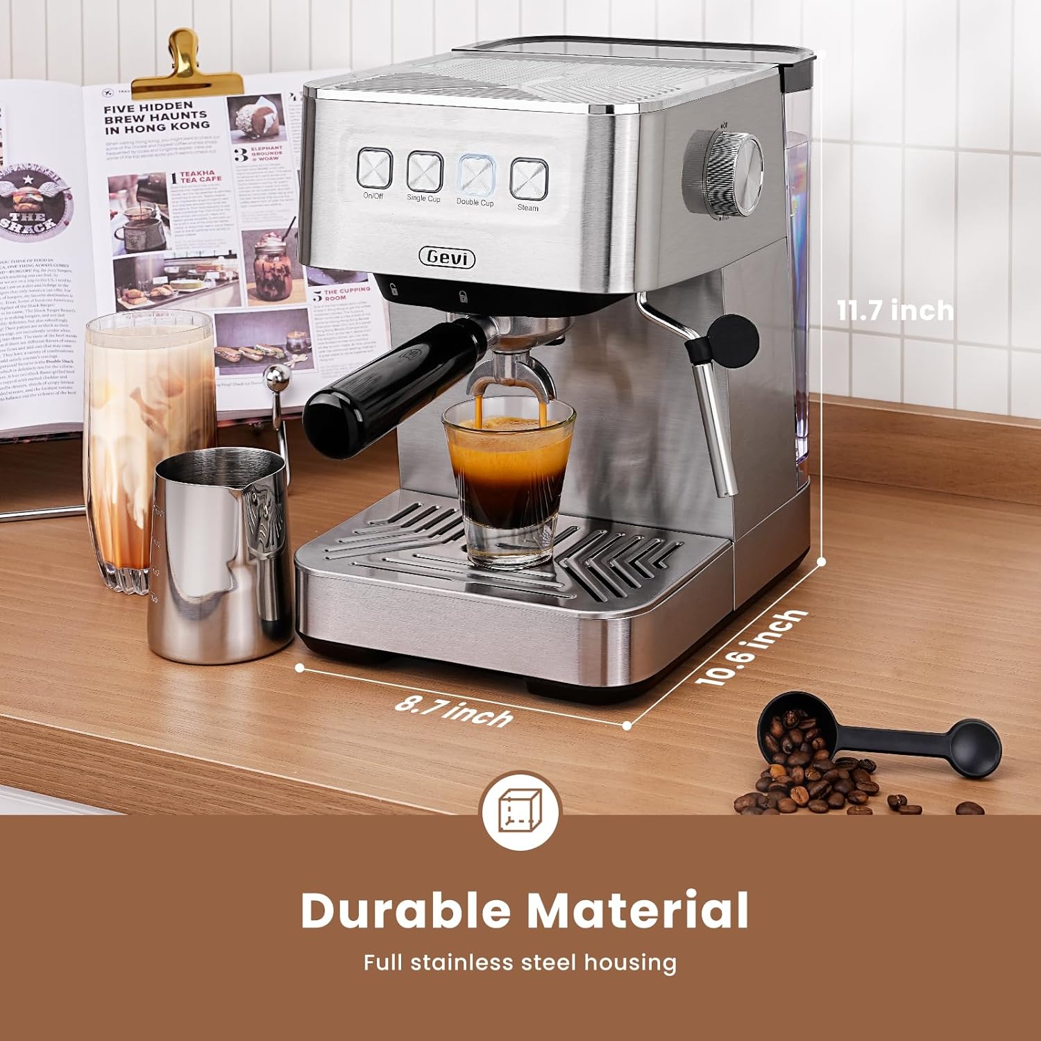 20-Bar Espresso Machine with Milk Frother, Stainless Steel Coffee Maker 3