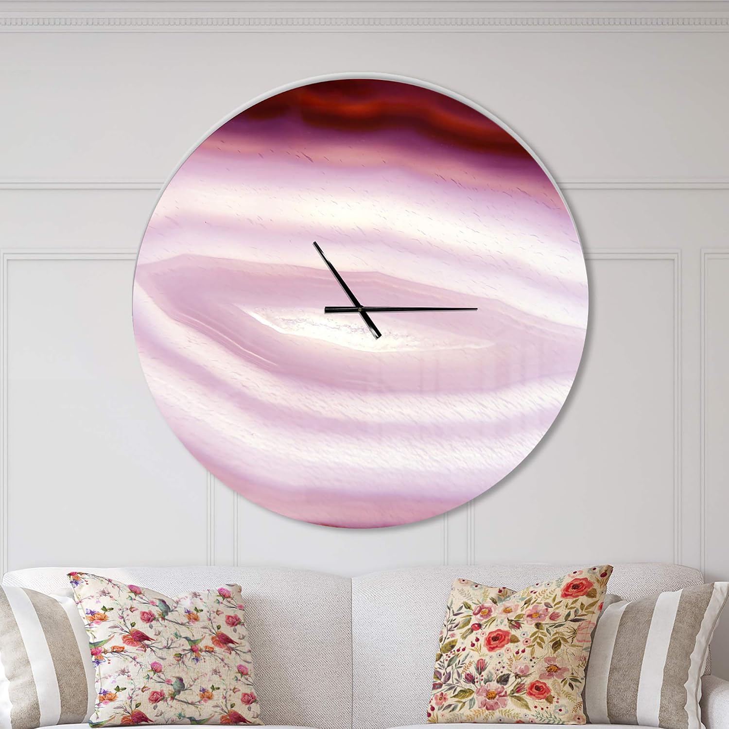 DesignQ 'Pink Agate Geode Geological Crystals ' Modern Wall Clock for Home Bedroom Bathroom Office Living Room Decoration