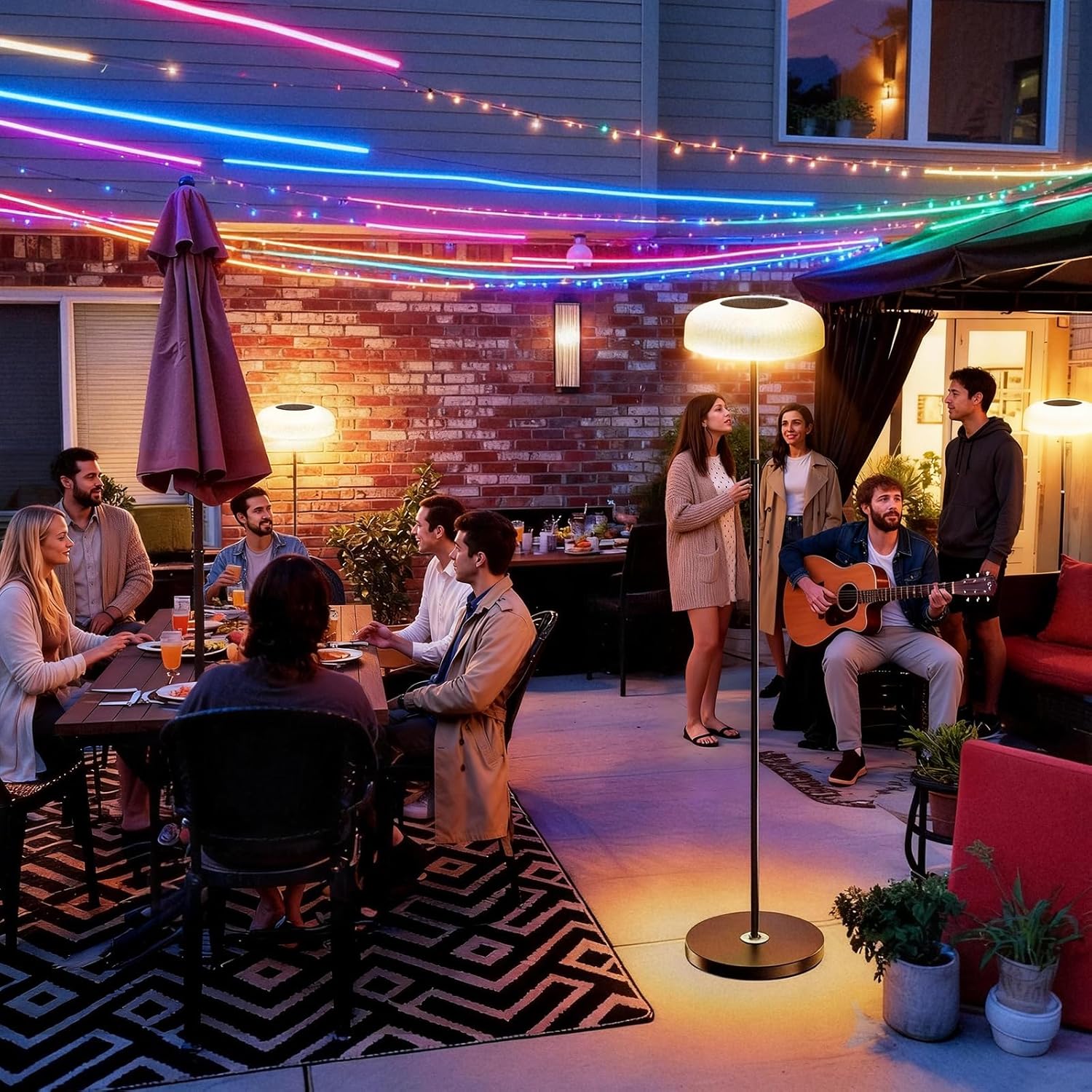 M KARMATER Solar Outdoor Floor Lamp for Patio,IP65 Waterproof Cordless Standing Lamp with Remote Control & Touch Sensor, Tall Rechargeable Ambient Light for Porch Garden & Living Room,Warm/White,USB-C