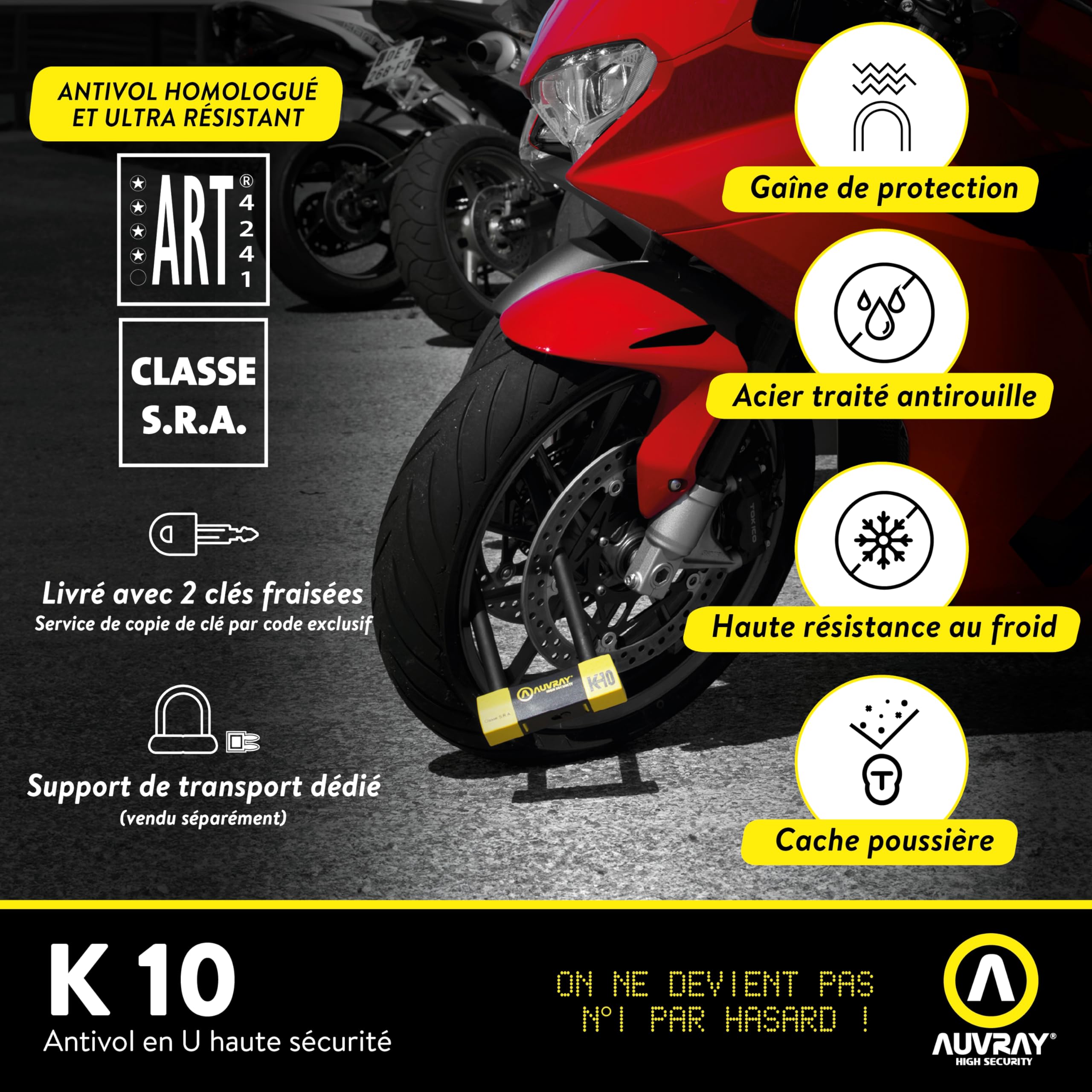 Auvray K85250MAUV zabezpieczenie przed kradzieżą motocykla, Black Yellow, 85X250