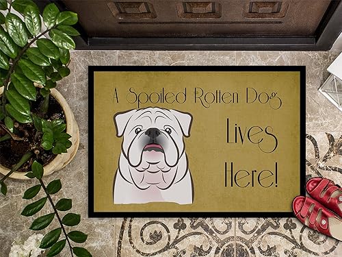 Miniatura 3 de Caroline's Treasures BB1468MAT - Tapete blanco con diseño de bulldog inglés y perro mimado vive aquí, 18 x 27 pulgadas, tapete para puerta