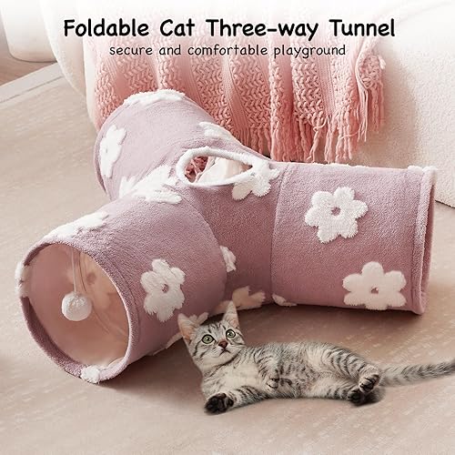 Vista 43 de Tempcore - Túnel para gatos con forma de tubo plegable de 3 vías, para interiores, juguete con forma de bola para mirar, para gato, cachorro, Moneda