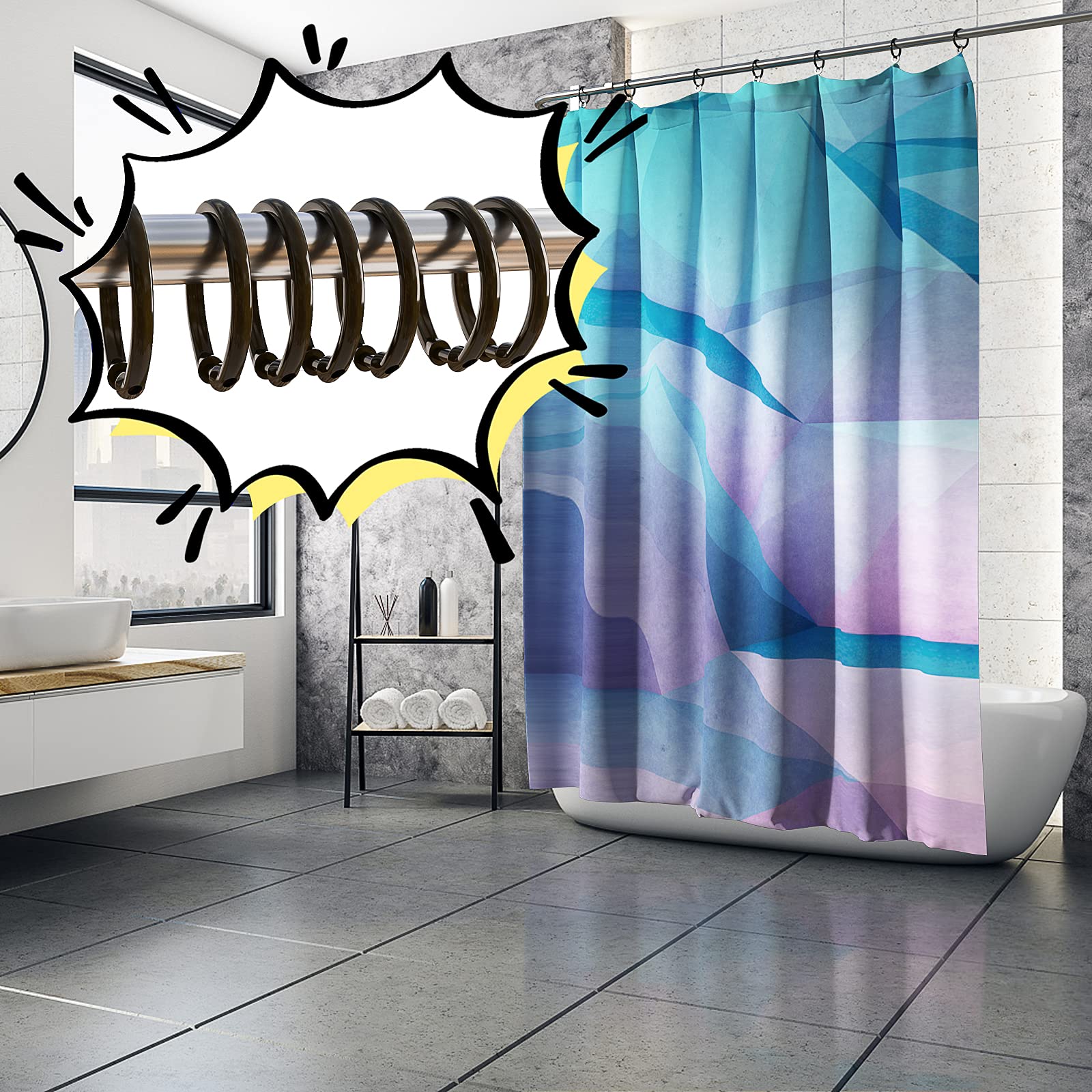 Douchegordijn, 120 x 160 cm, groen, douchegordijn met 12 haken