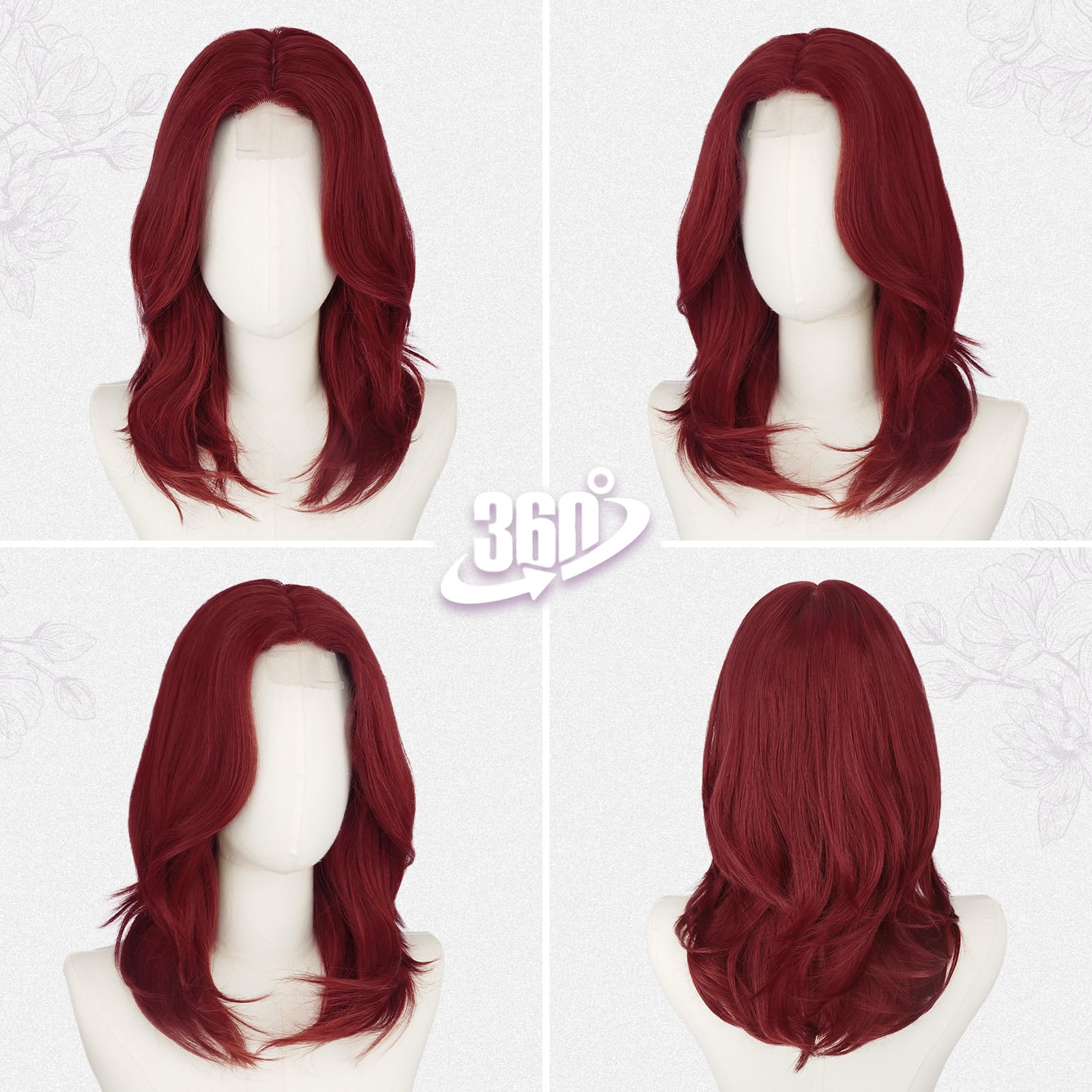 BARSDAR Kurze Layered Burgunder Rot Perücke, Schulter Lange Layered Rot Perücken für Frauen Mittel Lange Glattes Butterfly Face-framing Curtain Bangs Perücke Synthetik Perücken Natürlich Aussehend