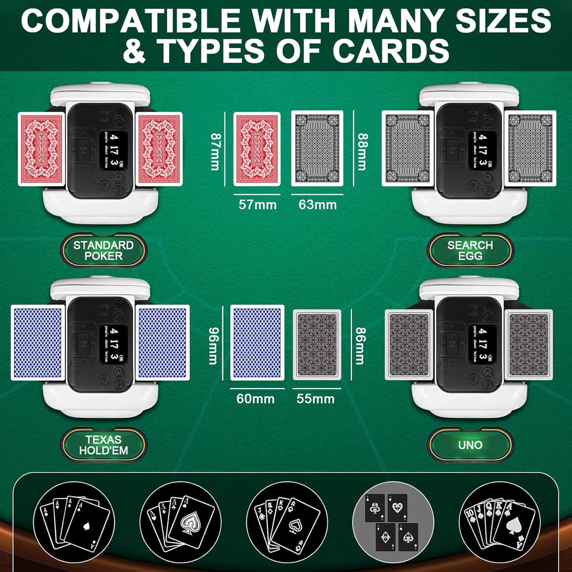 Mélangeur de Cartes Automatique et Croupier 2 en 1 Machine à Battre les Cartes électrique 360°Rotation Distributeur de Cartes pour 1-2 Jeux de Cartes pour UNO Casino Poker Texas Hold'em Jeux de Cartes