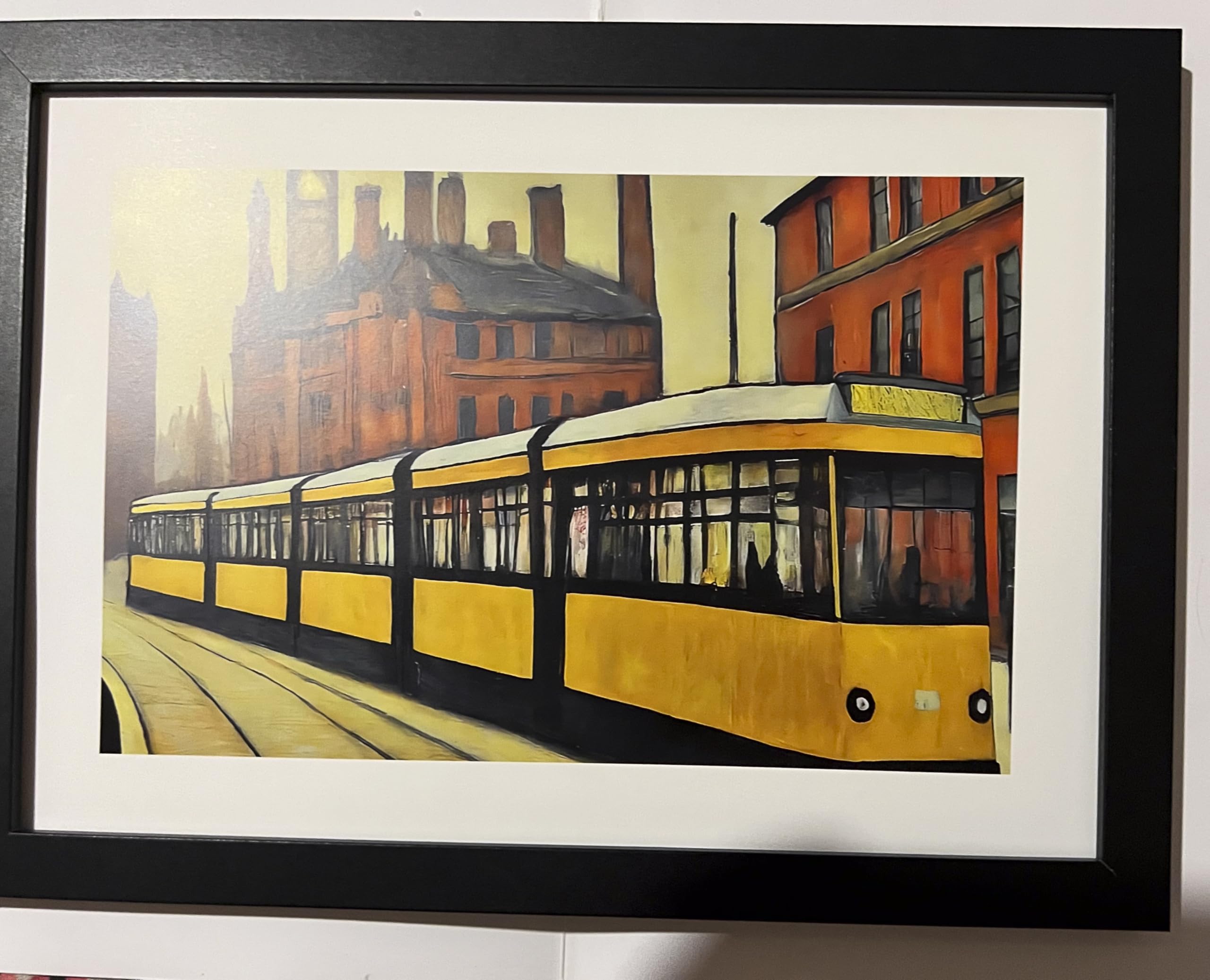 Greetingles Lowry-Style Framed Print. Beautiful Black Ash Frame (Lowry, LS Metrolink Tram), 34L x 24W cm - Image 4