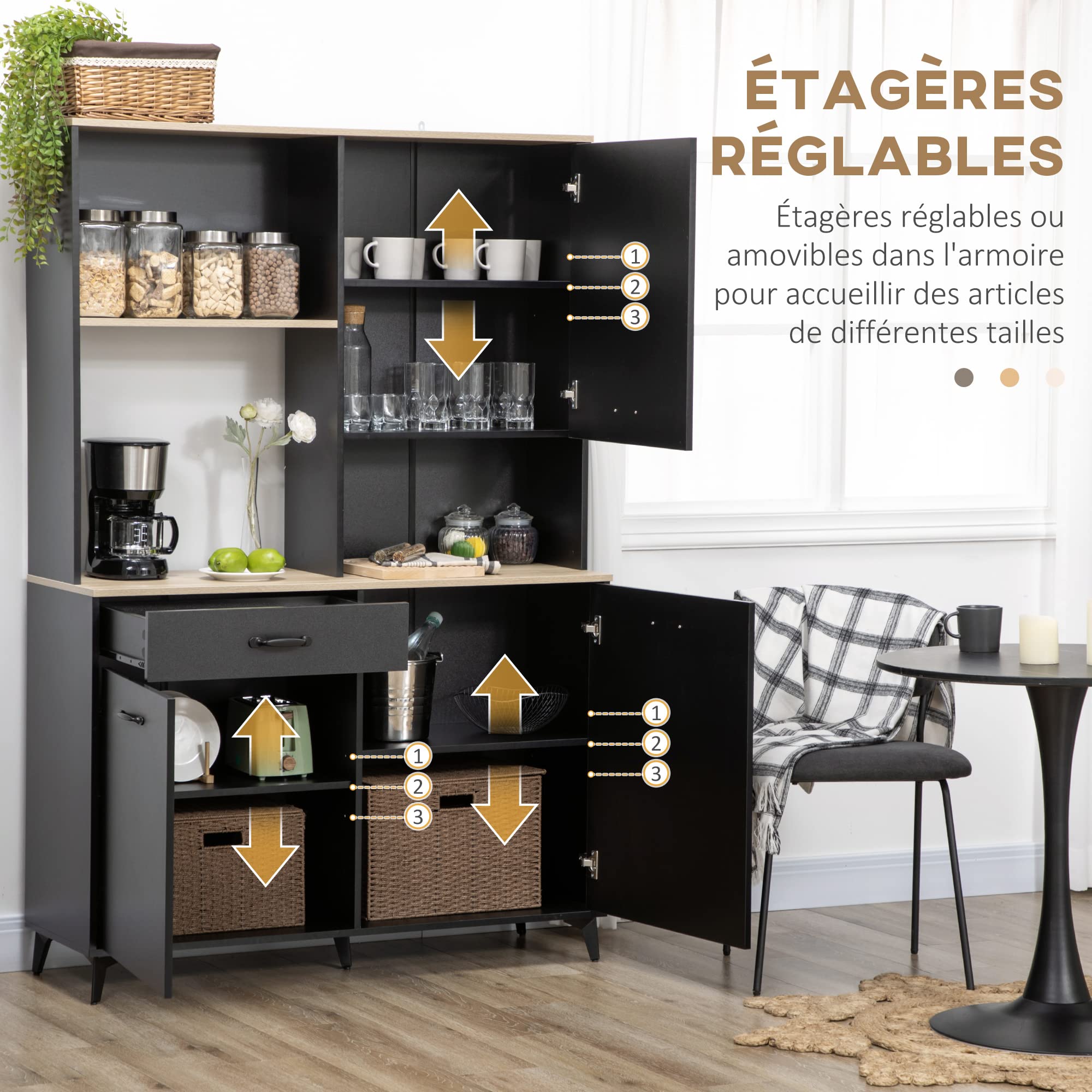 Hoge dressoir met 6 deuren en 3 laden - 100 x 40 x 180 cm - LED's en