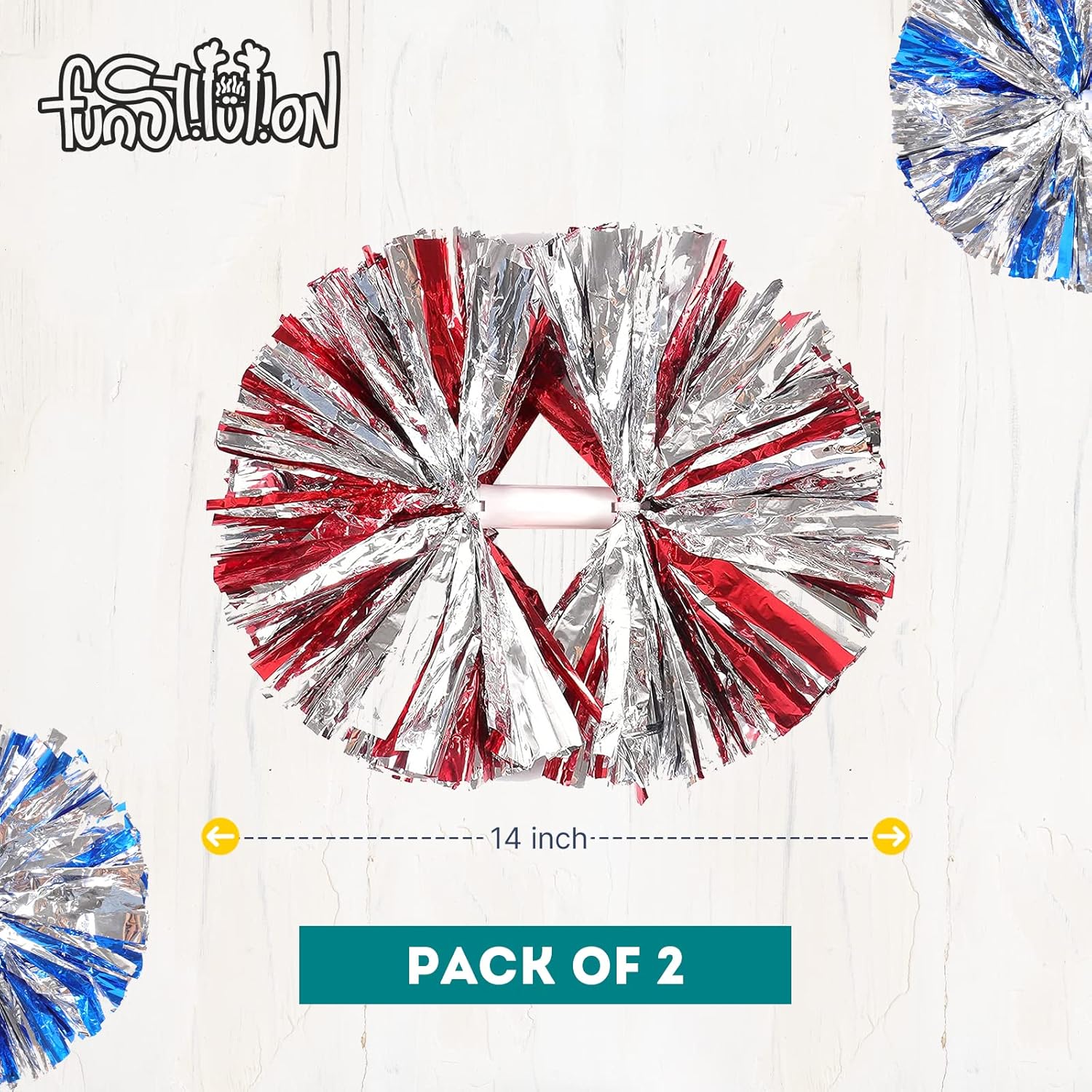 14 Inch Cheerleading Pom Poms - Blue and Red Cheer Pom Poms with Baton Handles for Team Spirit Sports Games and Dance Outfit - Comes in Blue, Silver and Red - Great Pompoms for Kids and Adults : Sports & Outdoors