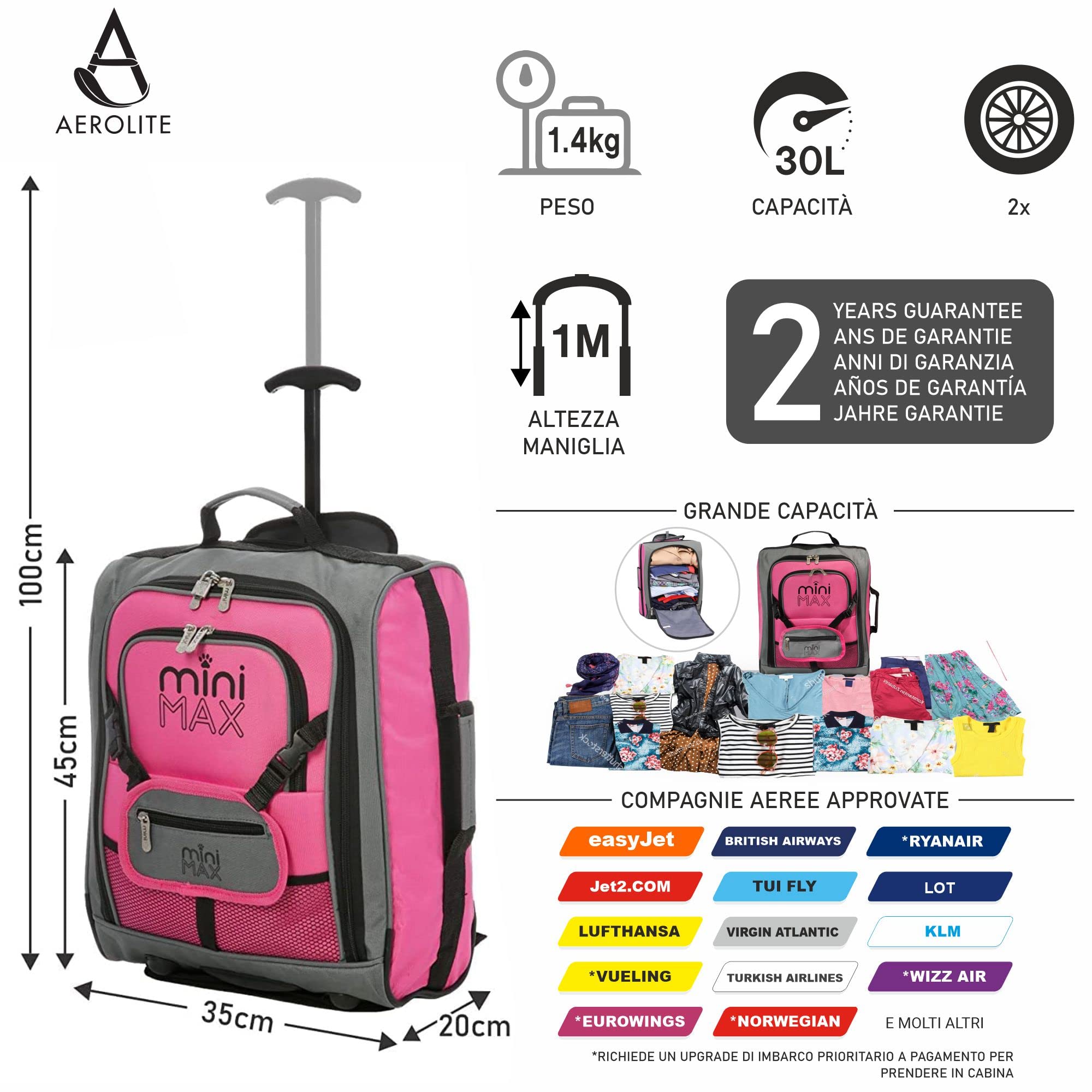 MiniMax - Valigia da viaggio con ruote con tasca frontale per giocattoli/bambole/orsacchiotti